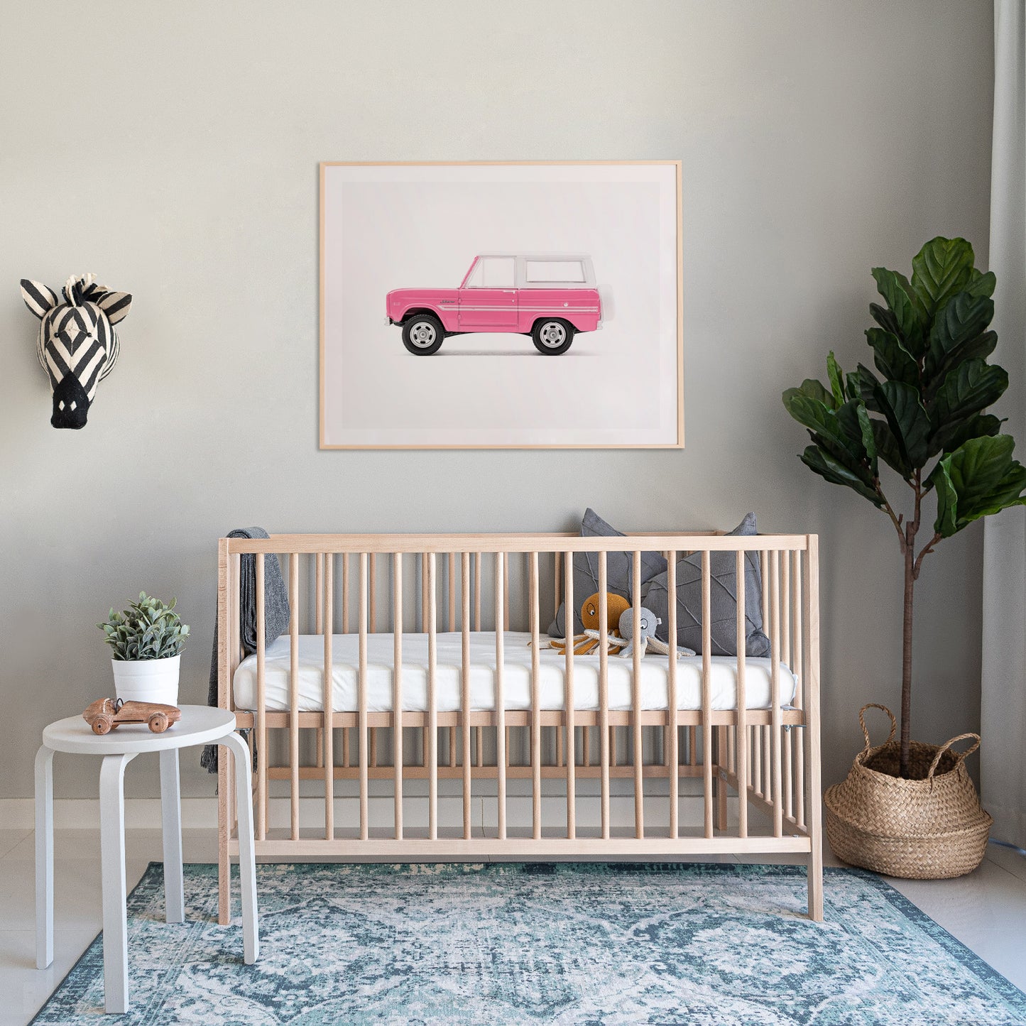 pink ford bronco 1967 nursery wall art print