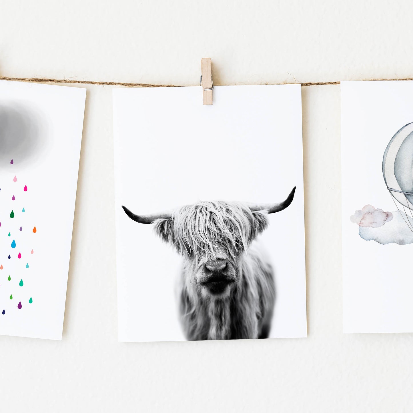 Black and White Highland Cow Wall Art for nursery
