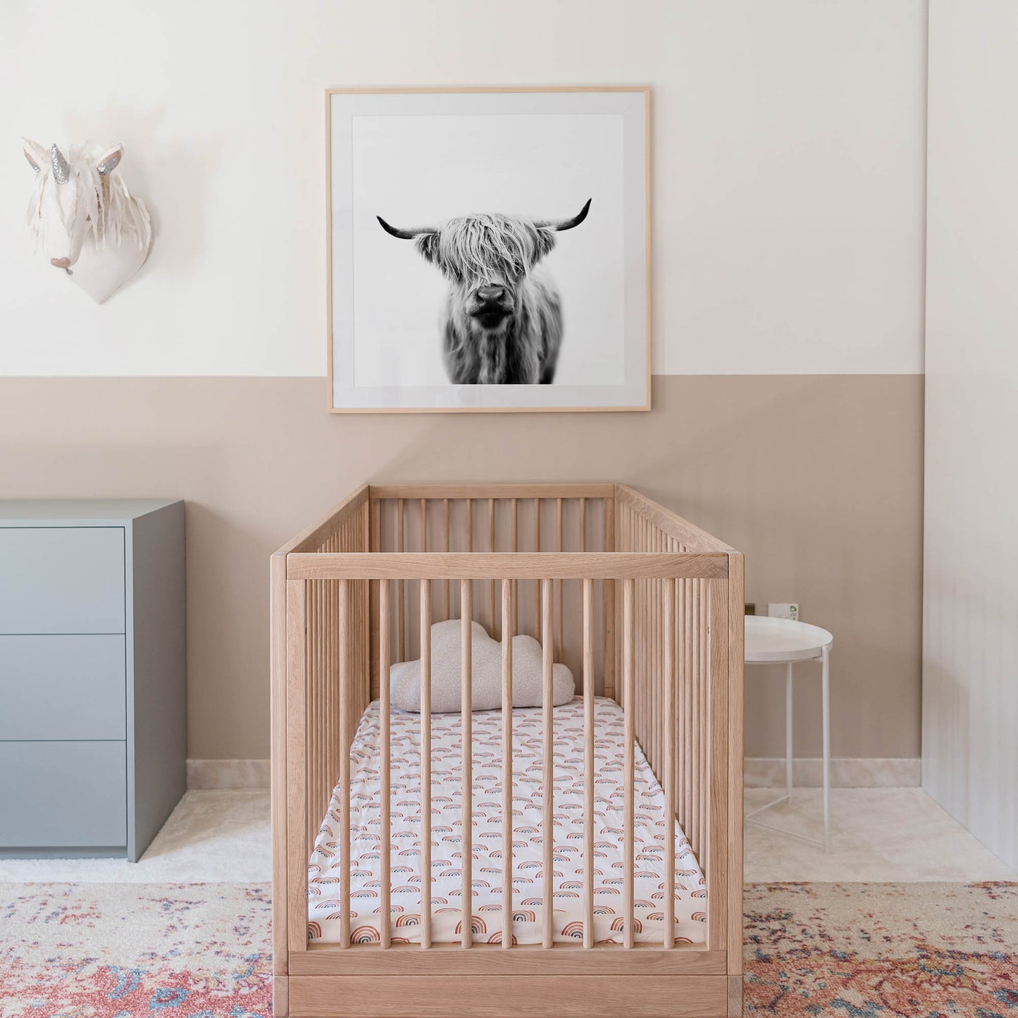 Black and White Highland Cow Wall Art for nursery