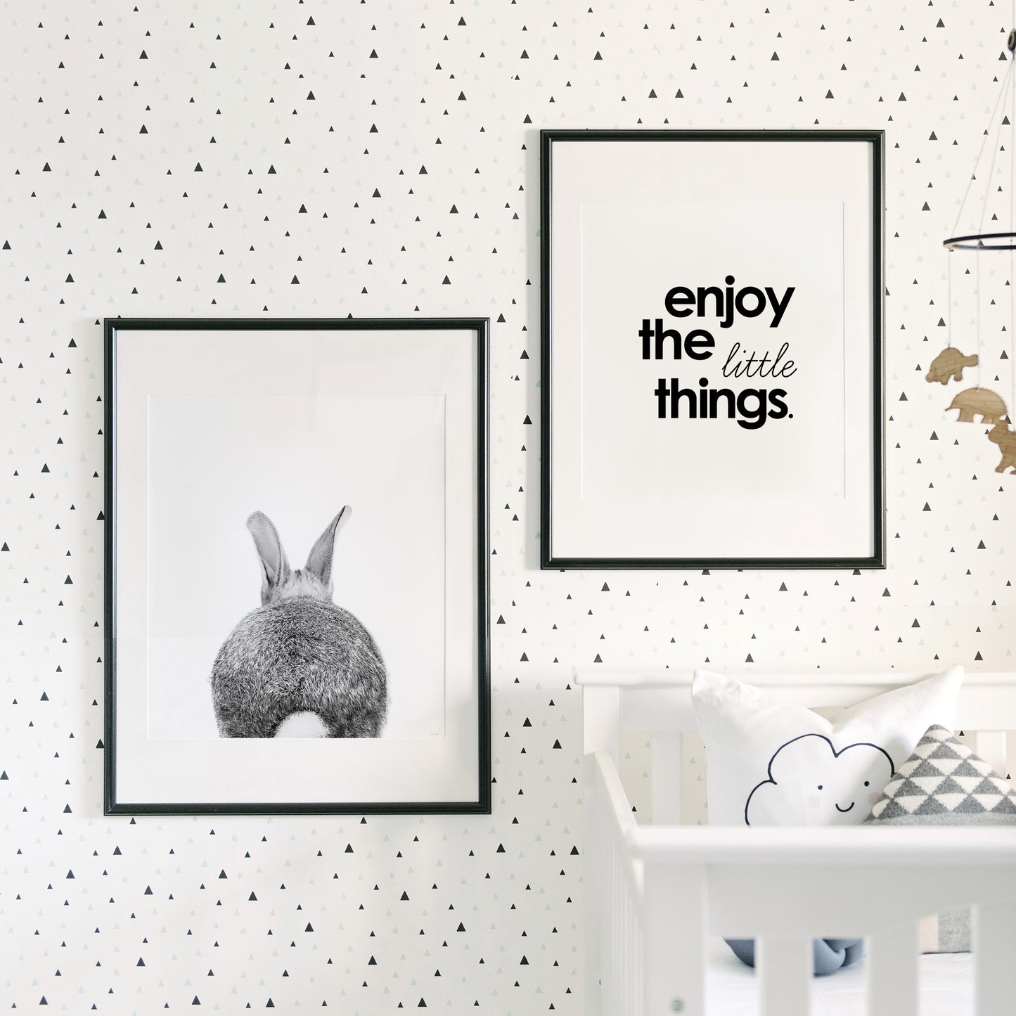 Black and White Baby Bunny Tail Wall Art for nursery