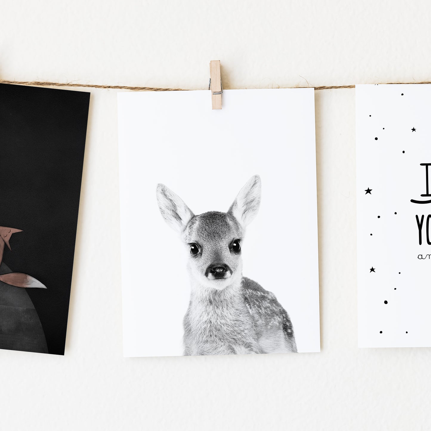 Black and White Baby Deer Wall Art for Nursery