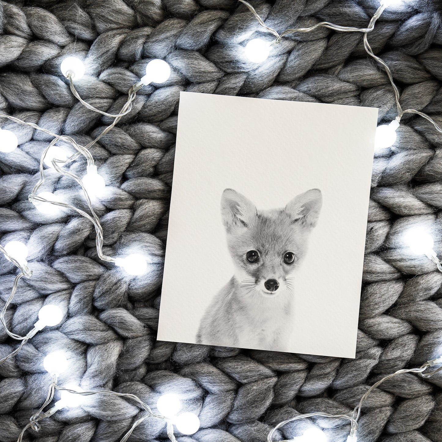 Black and White Baby Fox Wall Art for nursery