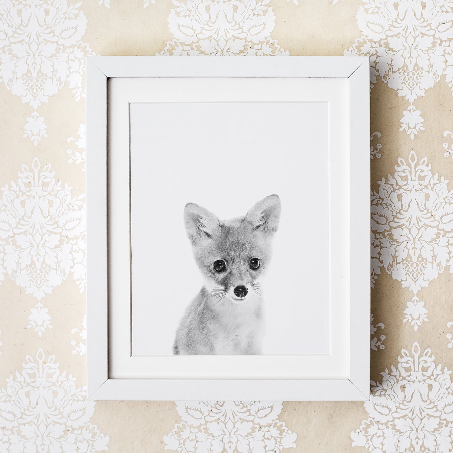 Black and White Baby Fox Wall Art for nursery