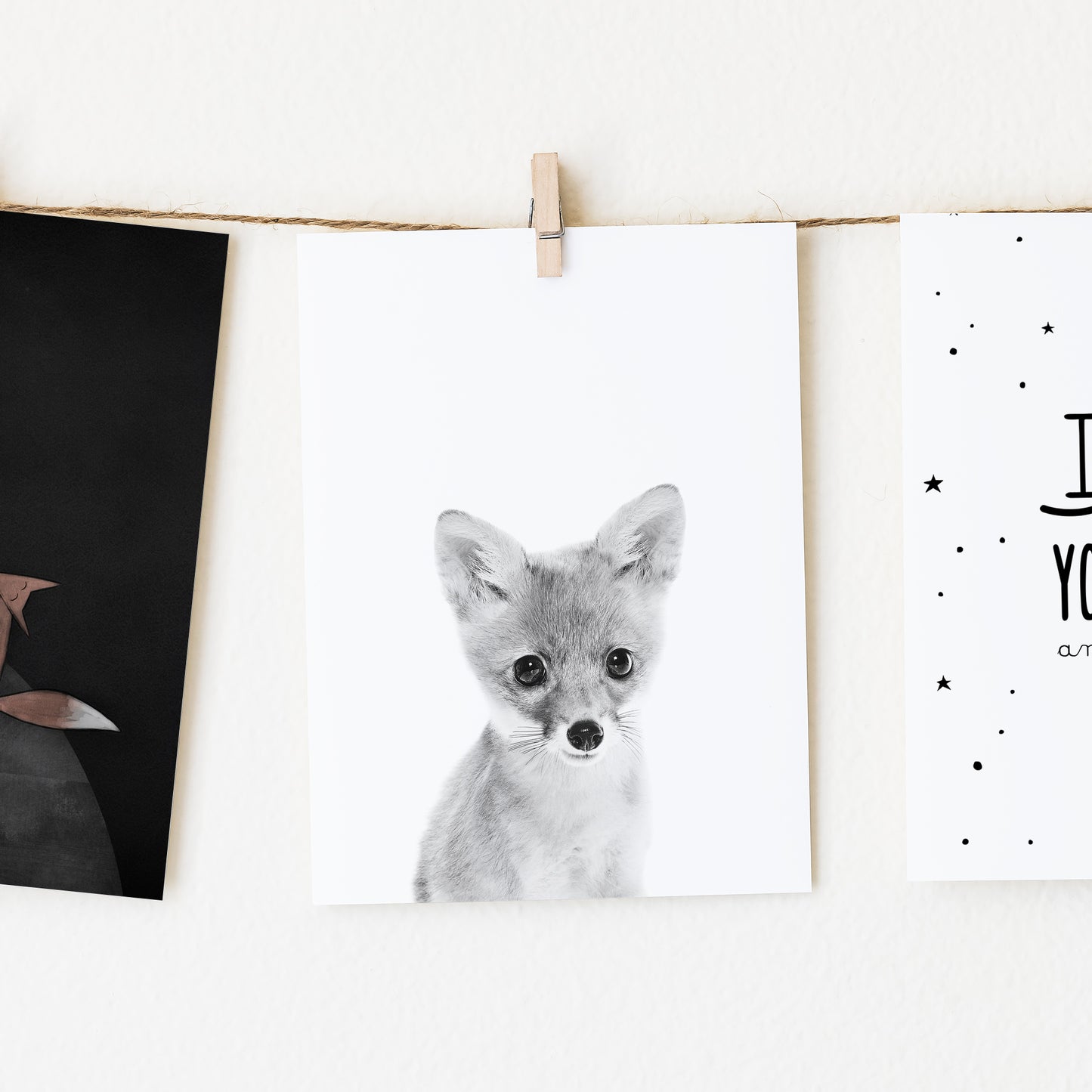 Black and White Baby Fox Wall Art for nursery