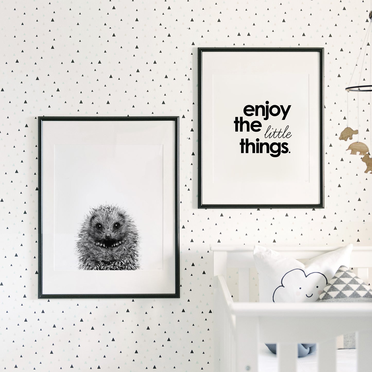 Black and White Baby Hedgehog Wall Art for nursery