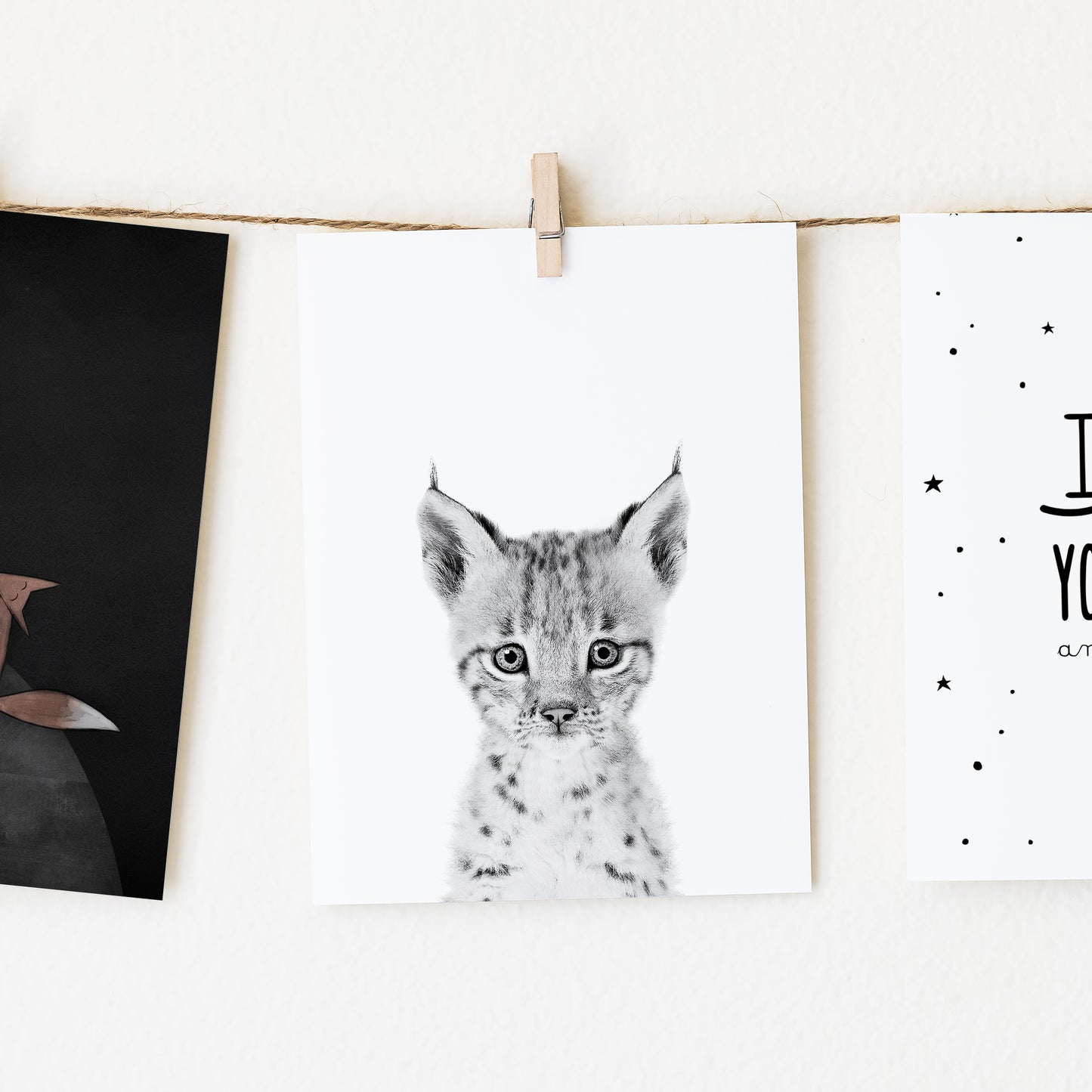 Black and White Baby Bobcat Wall Art for nursery