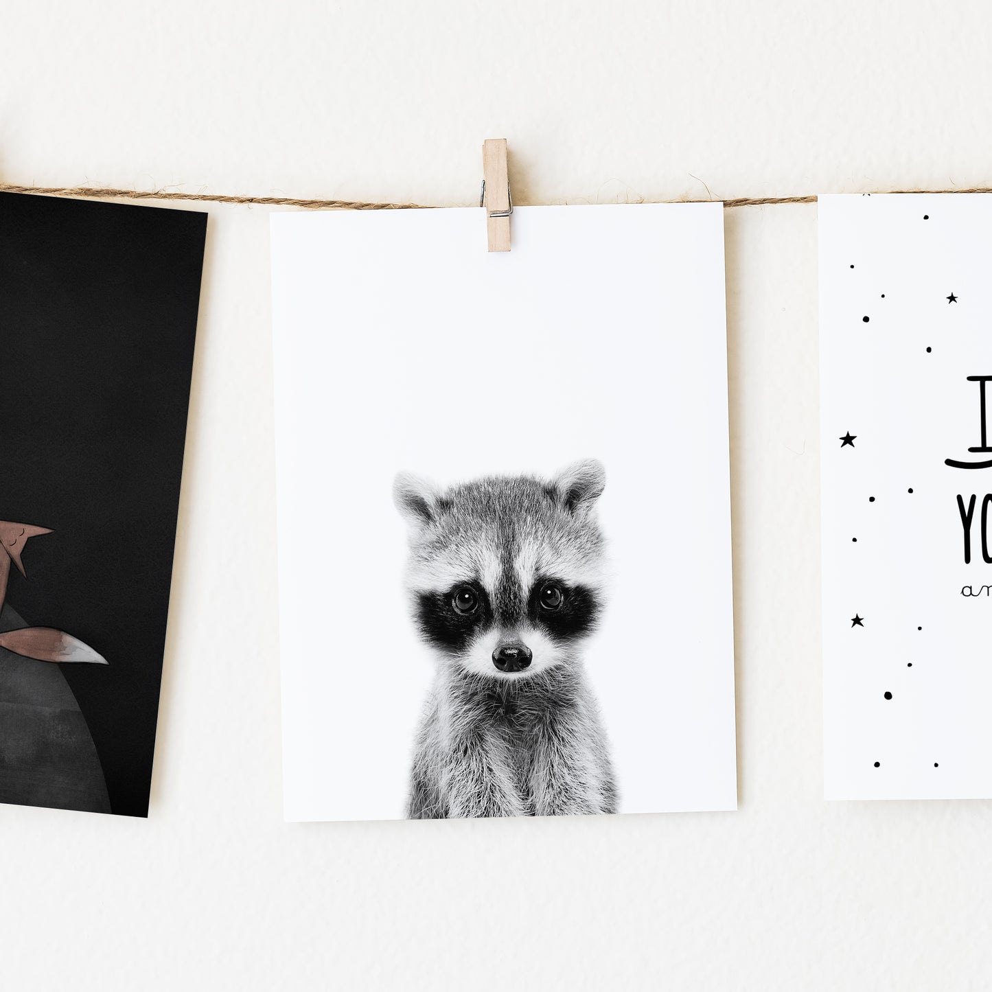 Black and White Raccoon Wall Art for nursery