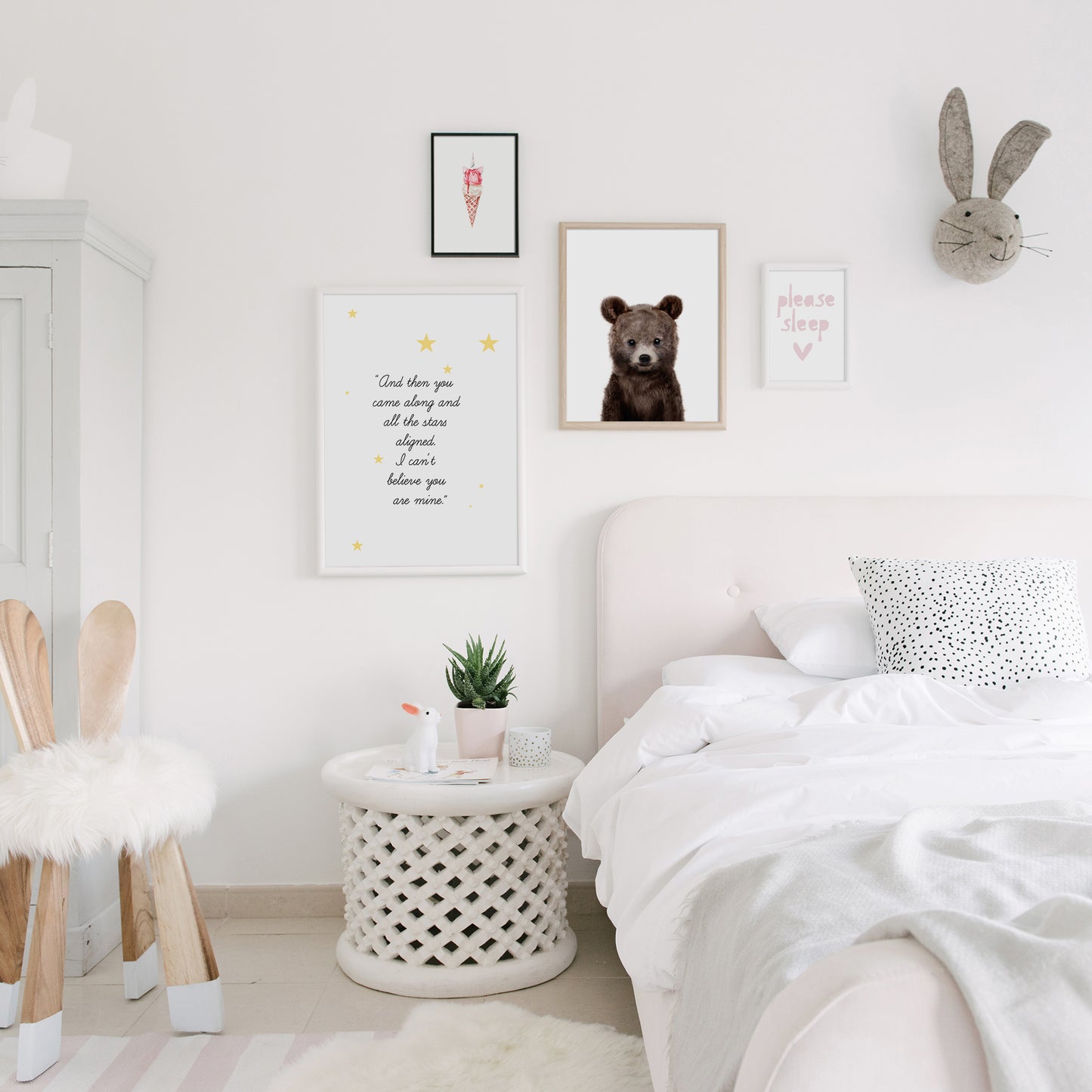 baby bear print in a girls nursery