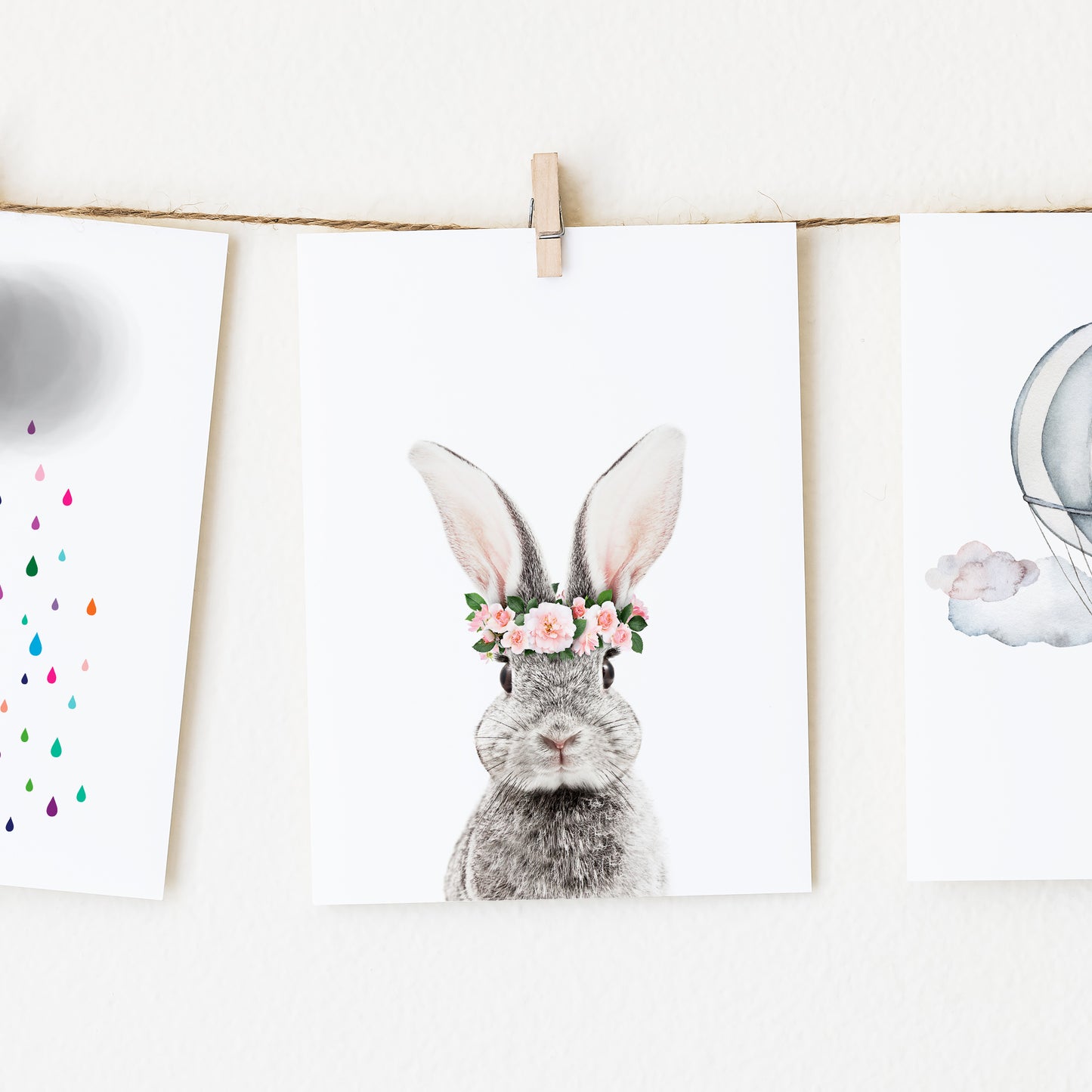 Baby Bunny with Flower Crown nursery wall art for girls room