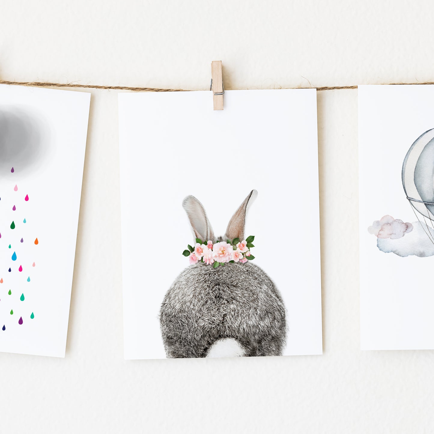 Baby Bunny Tail with Flower Crown nursery wall art for girls room