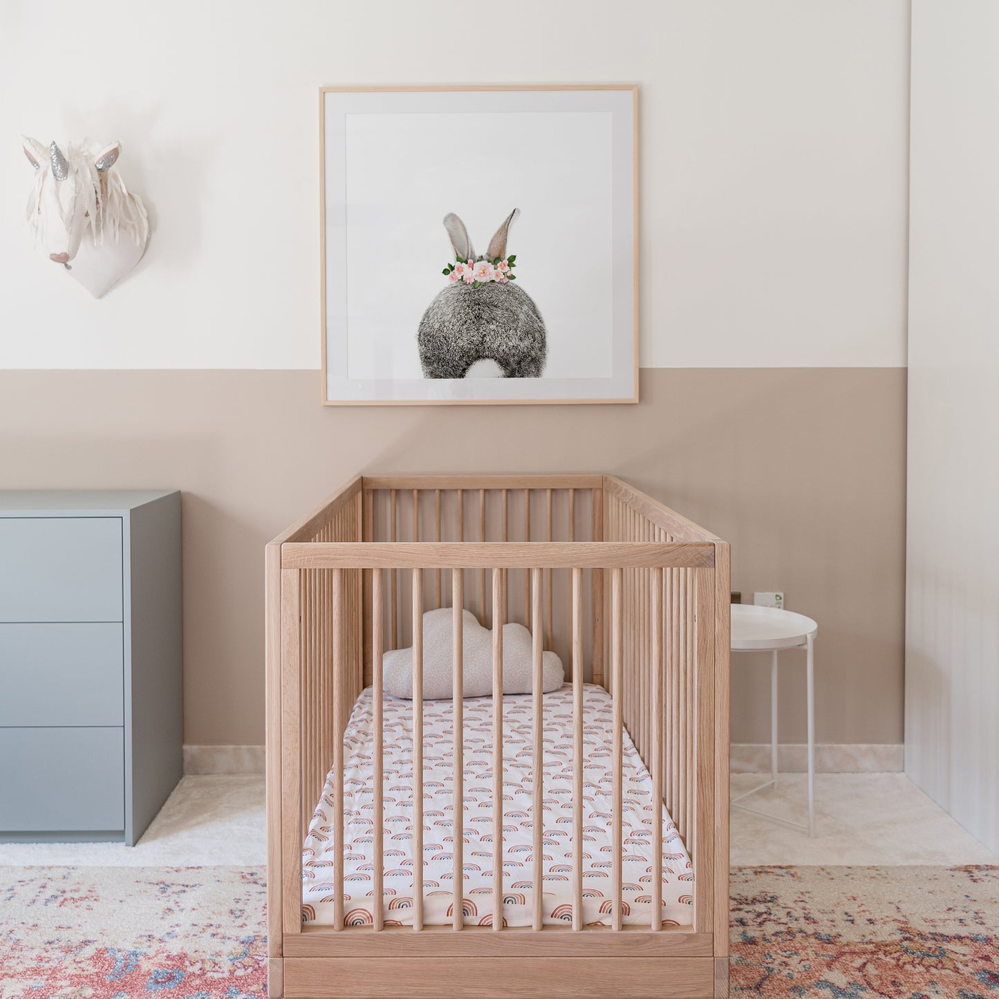 Baby Bunny Tail with Flower Crown nursery wall art for girls room
