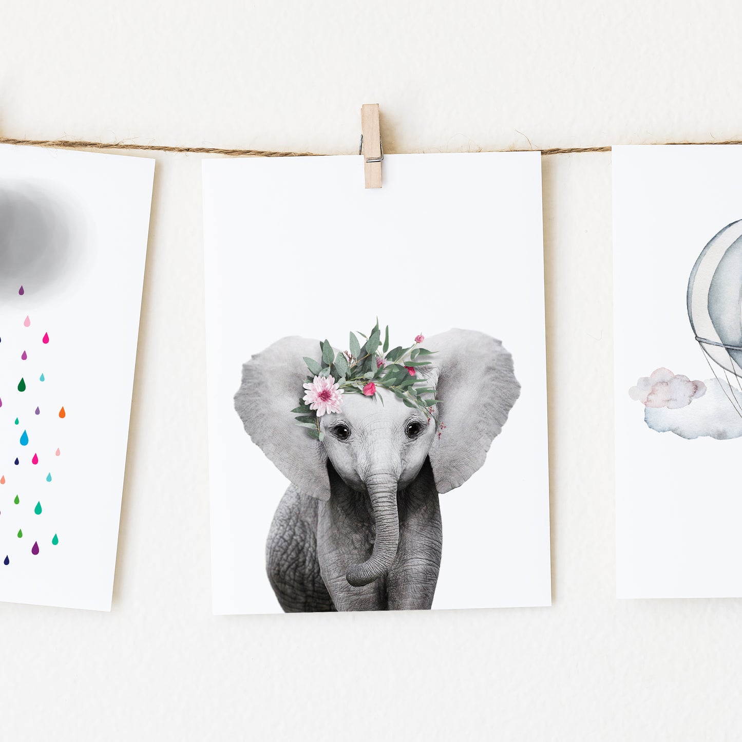 Baby Elephant with Flower Crown nursery wall art for girls room