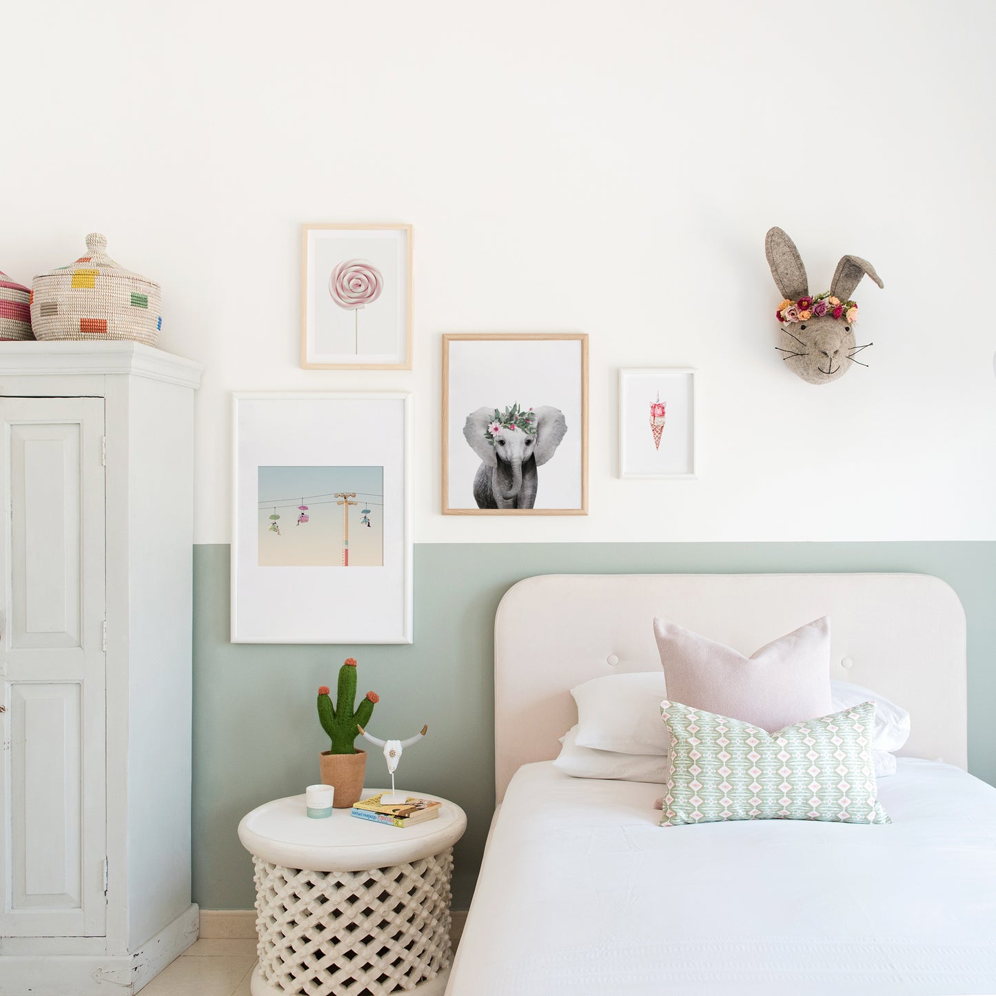 Baby Elephant with Flower Crown nursery wall art for girls room