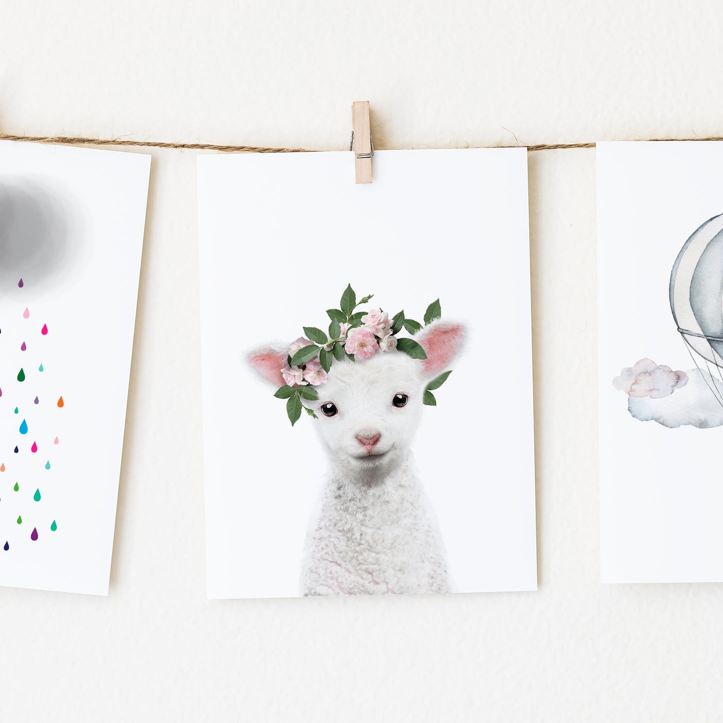 Baby Lamb with Flower Crown nursery wall art for girls room