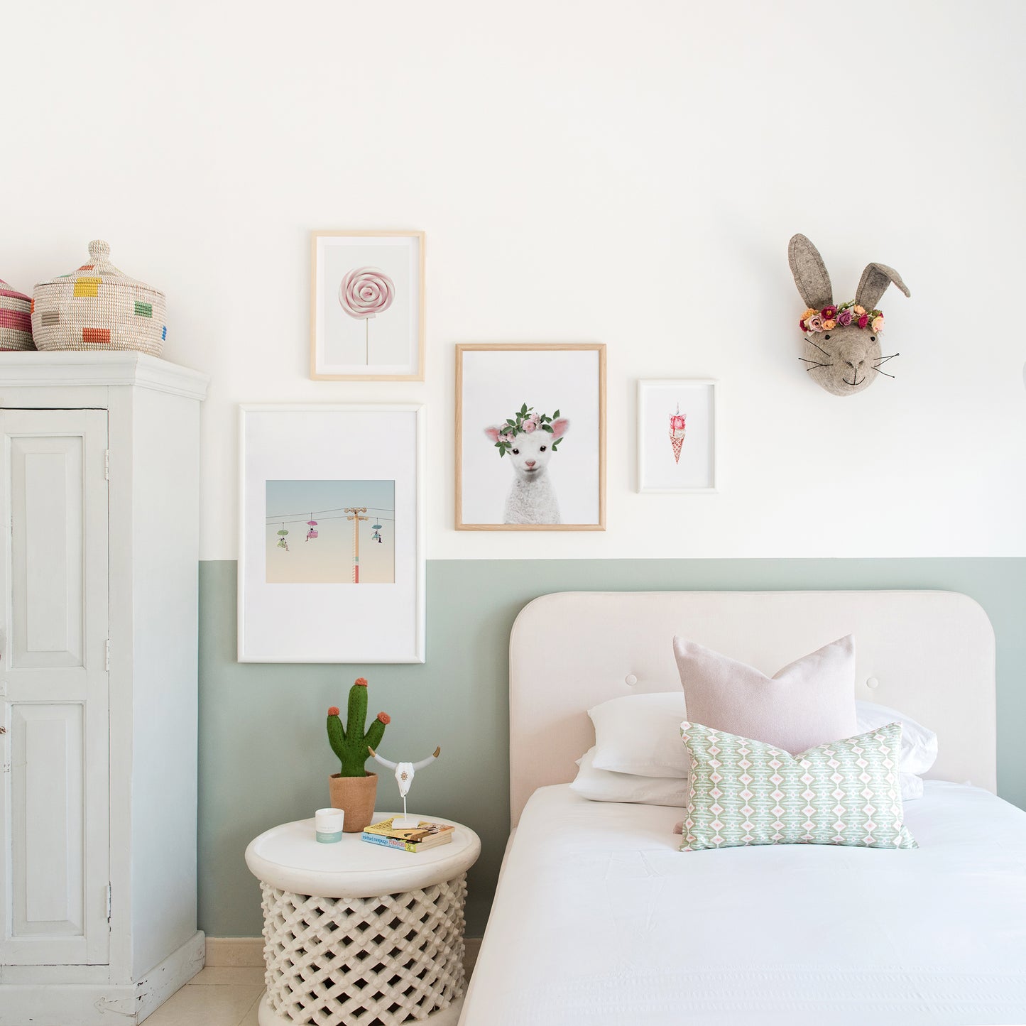 Baby Lamb with Flower Crown nursery wall art for girls room
