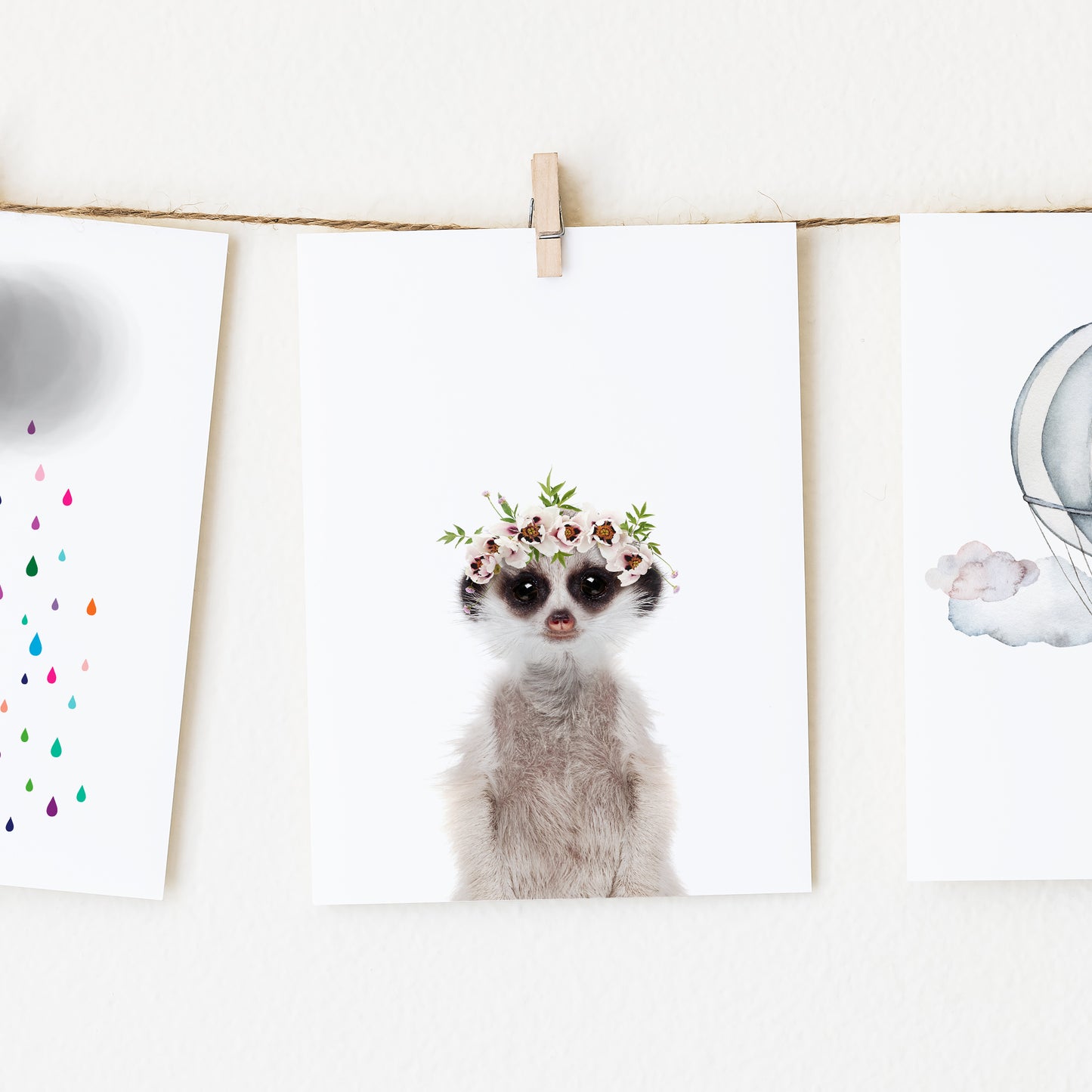 Baby Meerkat with Flower Crown nursery wall art for girls room