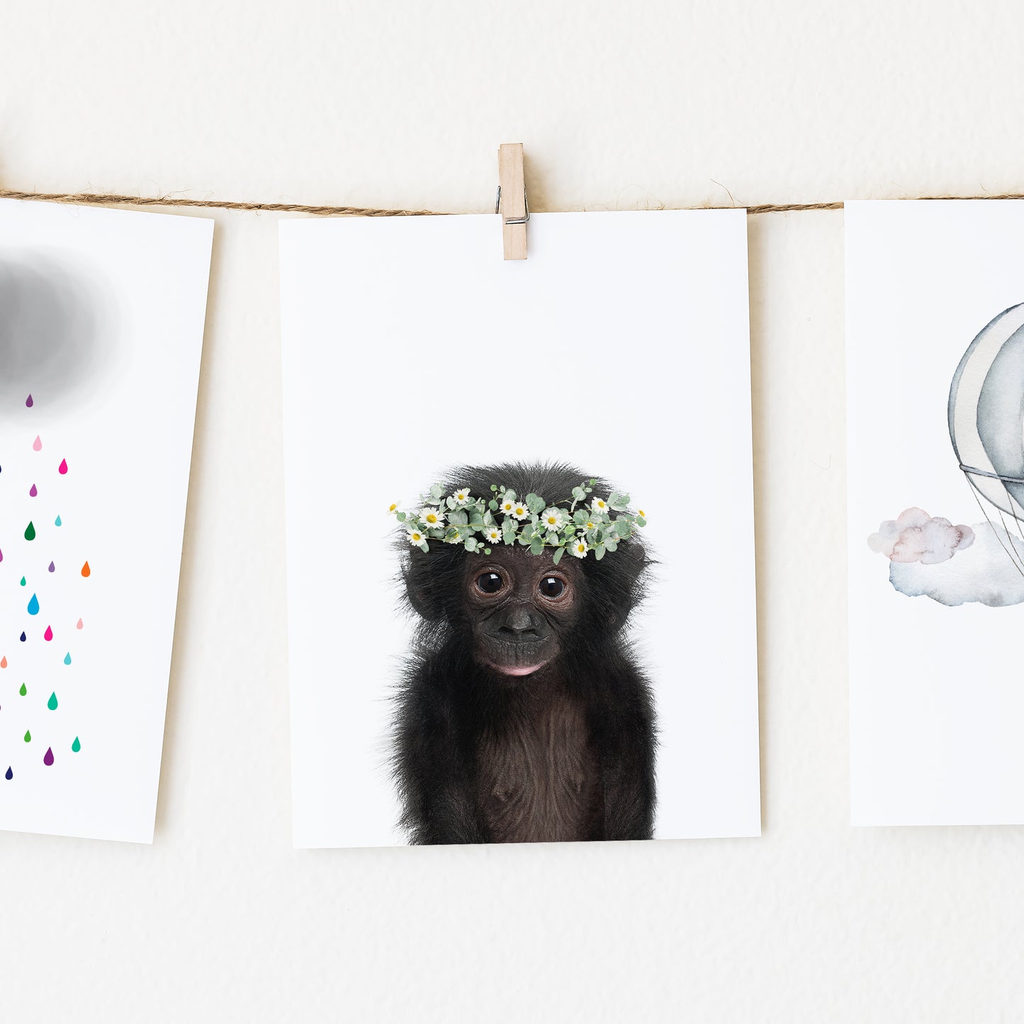 Baby Monkey with Flower Crown nursery wall art for girls room
