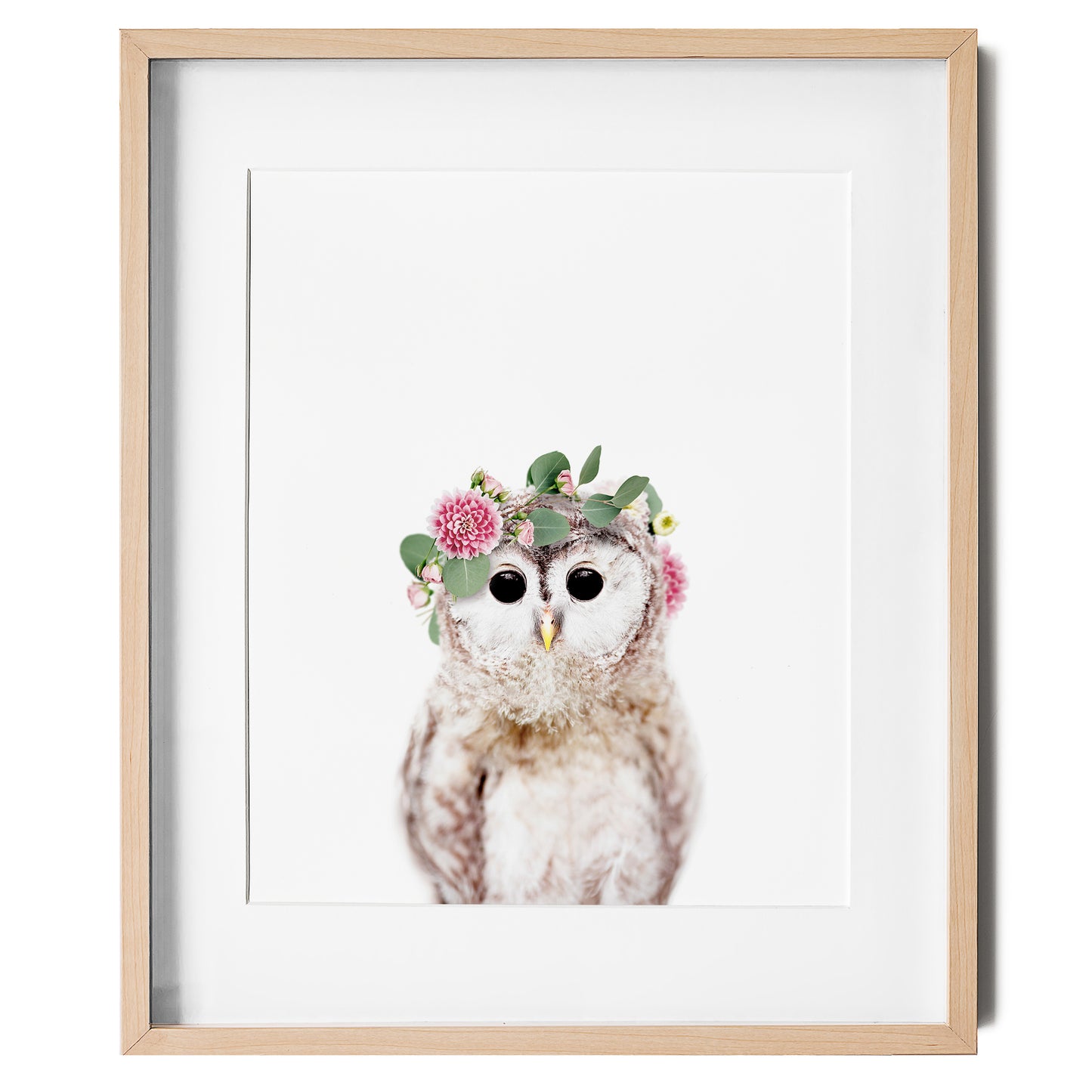 Baby Owl with Flower Crown nursery wall art for girls room