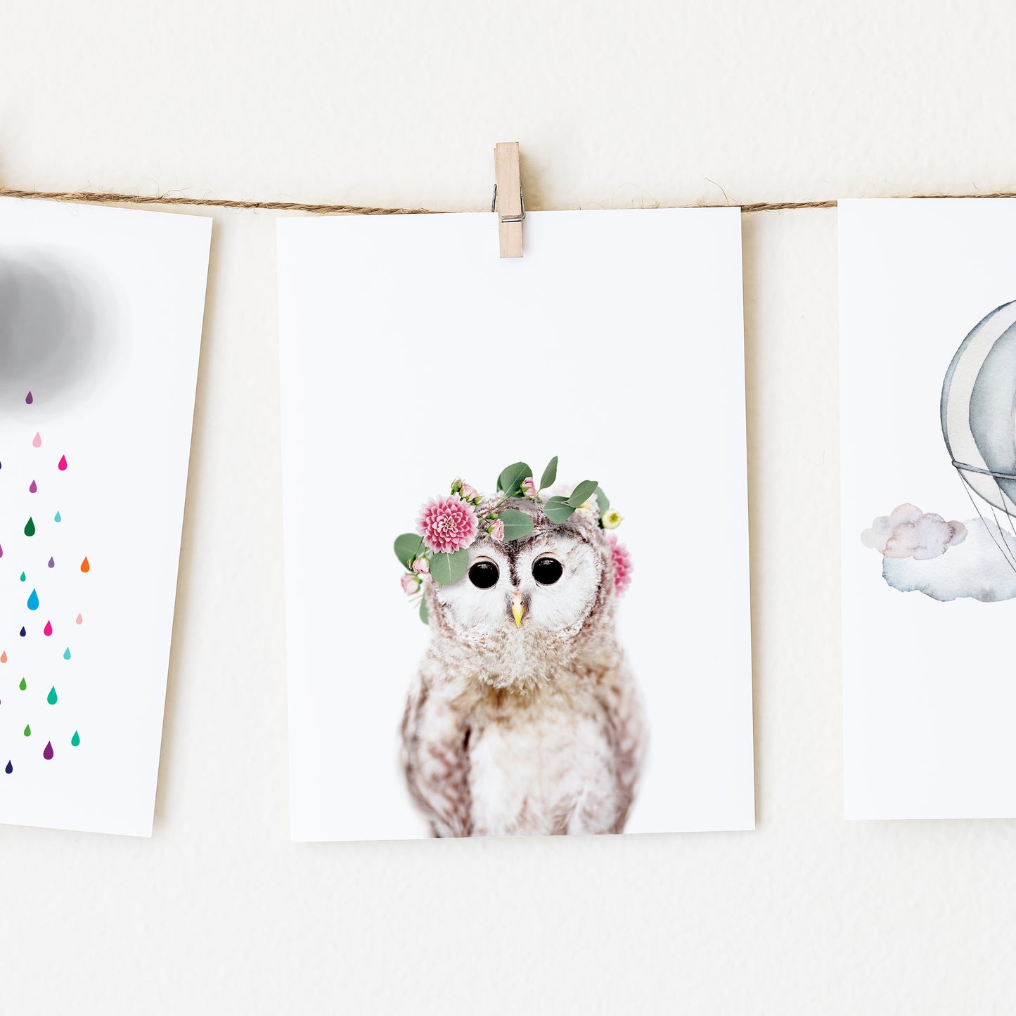 Baby Owl with Flower Crown nursery wall art for girls room