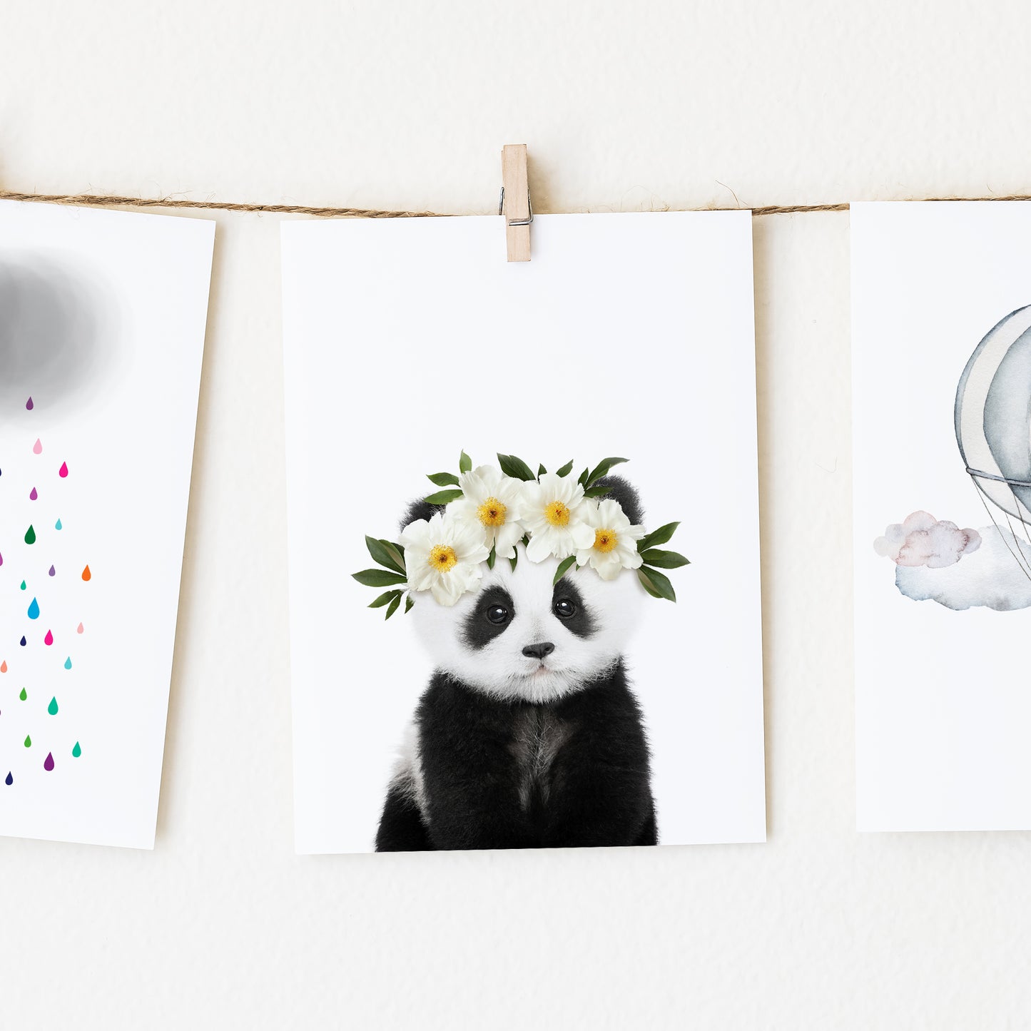 Baby Panda with Flower Crown nursery wall art for girls room
