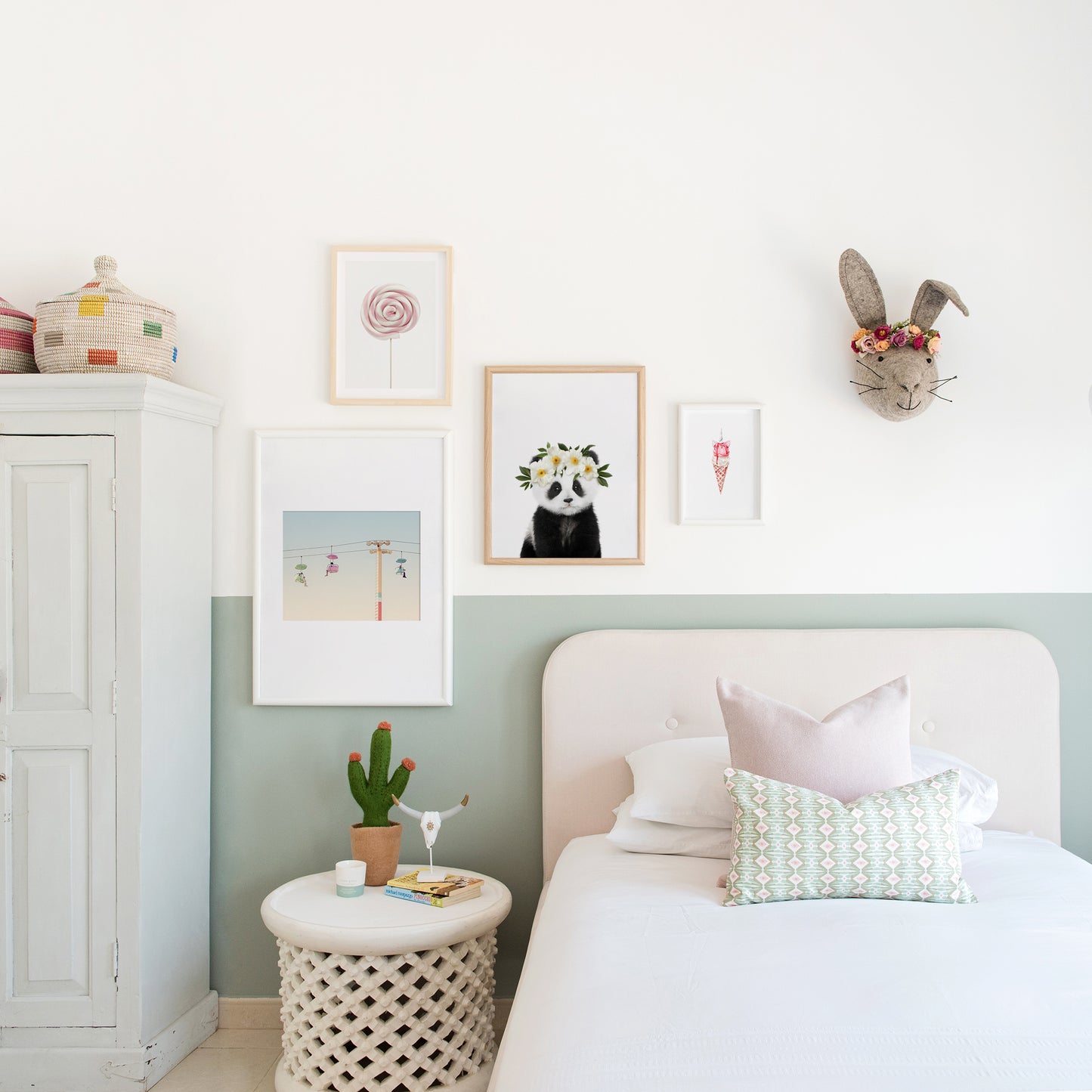 Baby Panda with Flower Crown nursery wall art for girls room