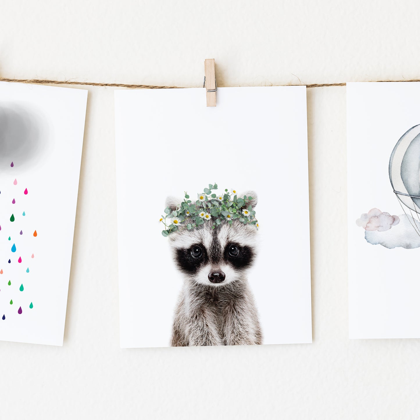 Baby Raccoon with Flower Crown nursery wall art for girls room