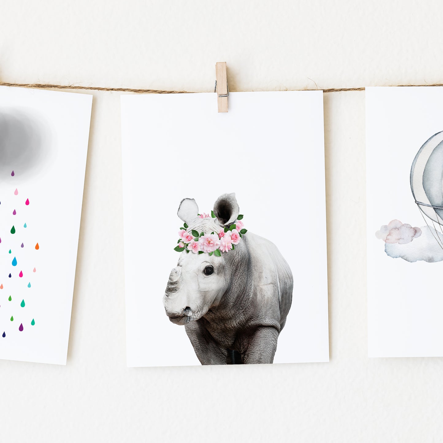 Baby Rhino with Flower Crown  nursery wall art for girls room