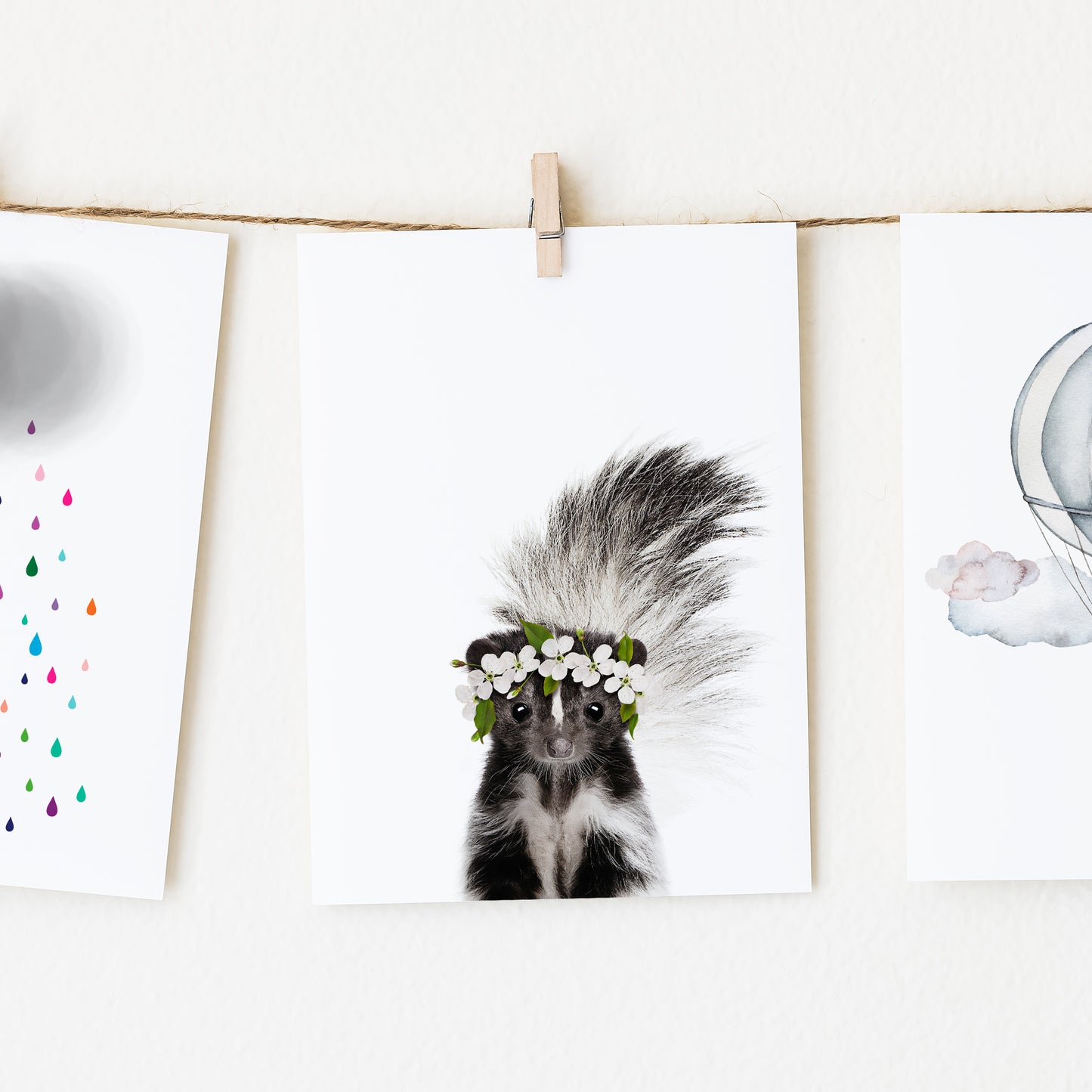 Baby Skunk with Flower Crown nursery wall art for girls room