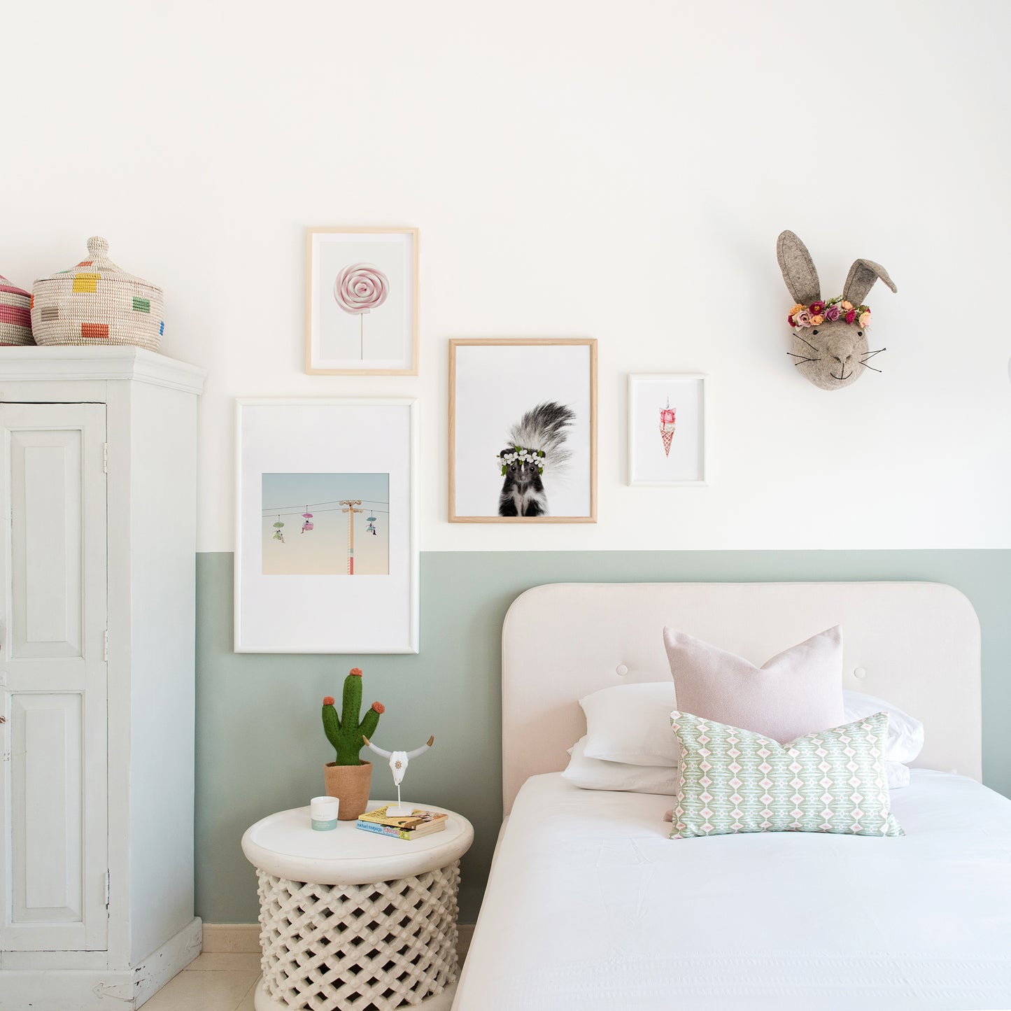 Baby Skunk with Flower Crown nursery wall art for girls room