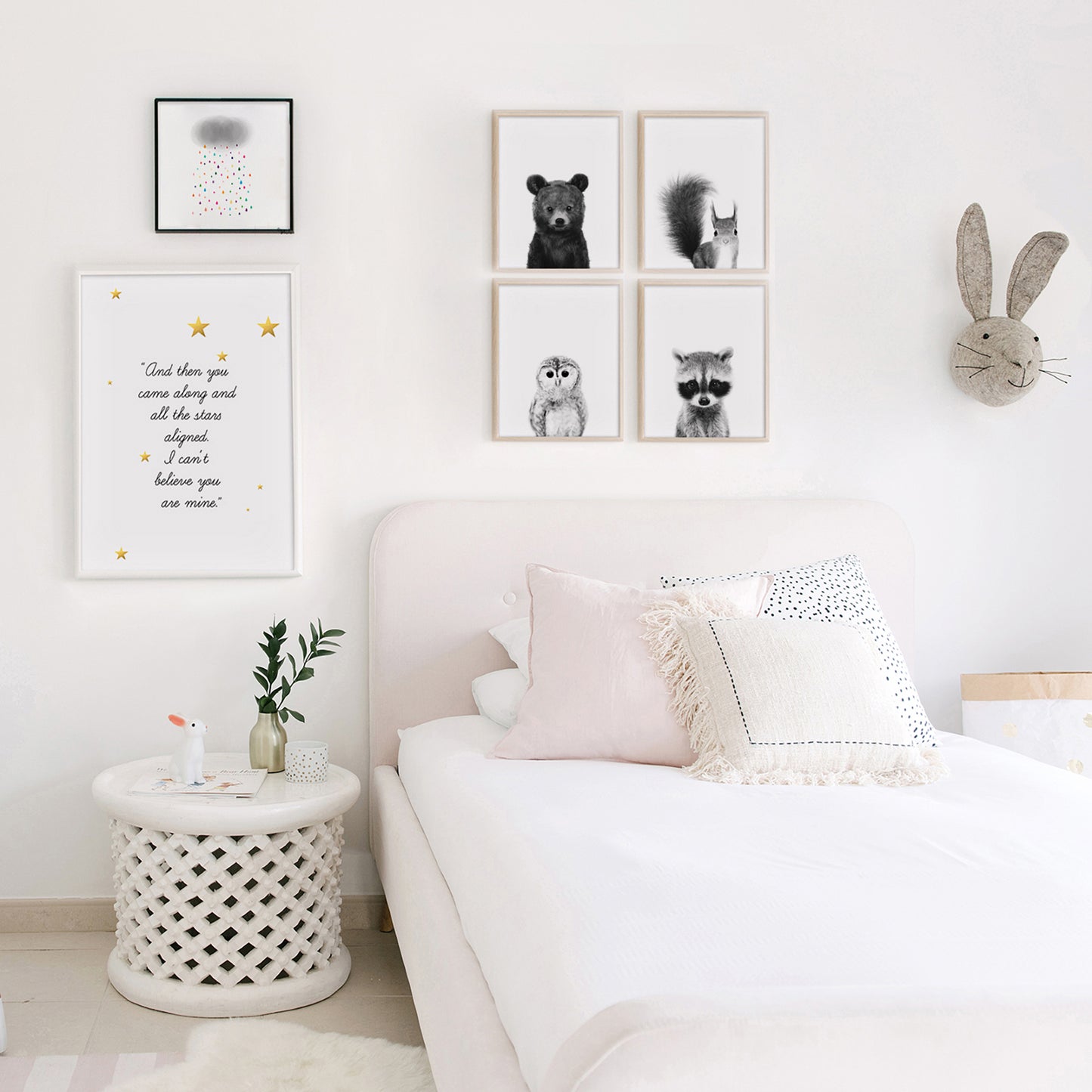 Black and White Woodland Nursery Art Prints Set of 4