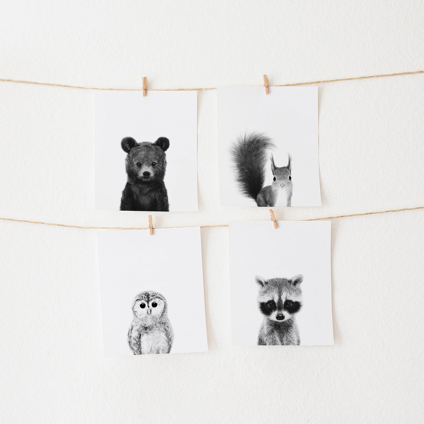 Black and White Woodland Nursery Art Prints Set of 4