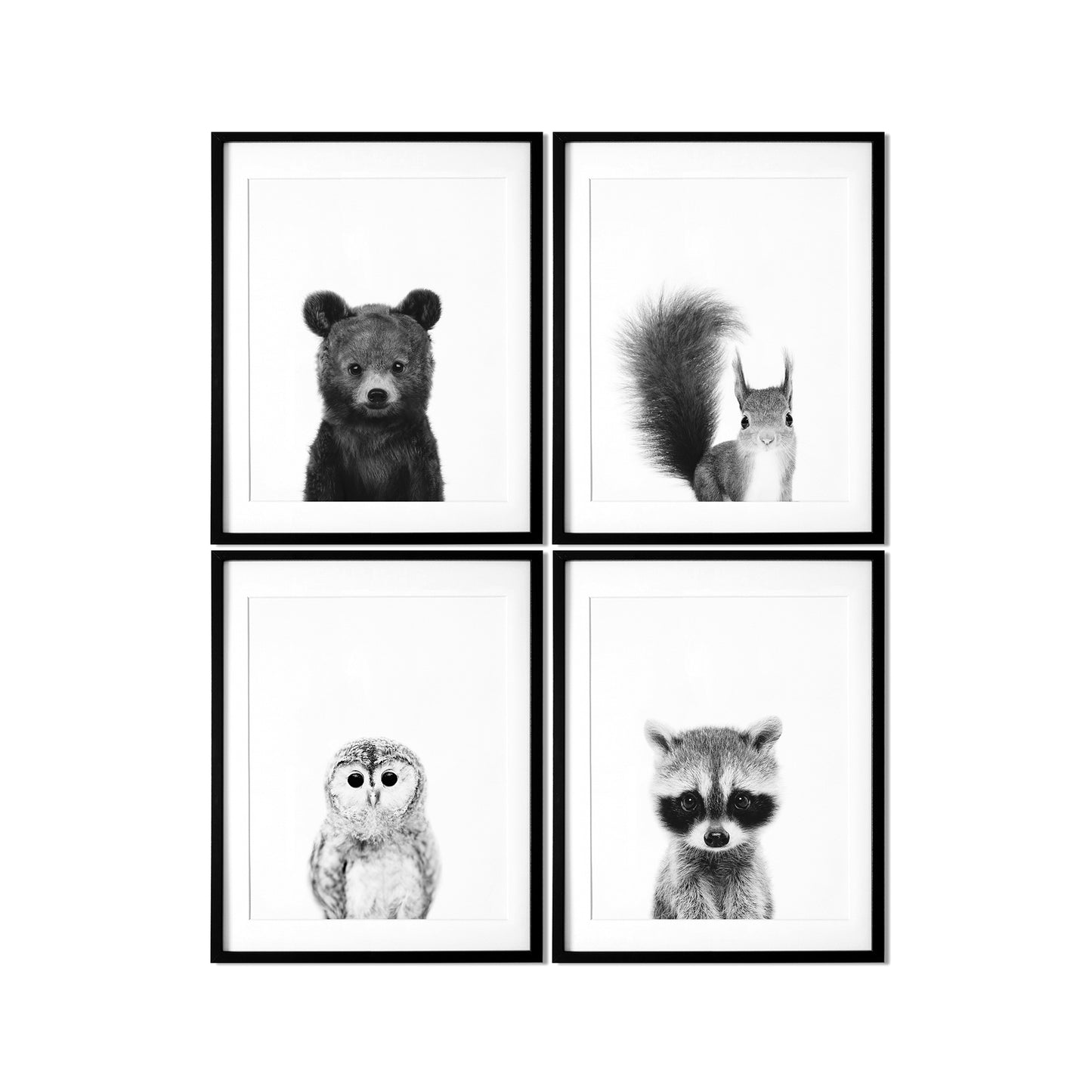 Black and White Woodland Nursery Art Prints Set of 4