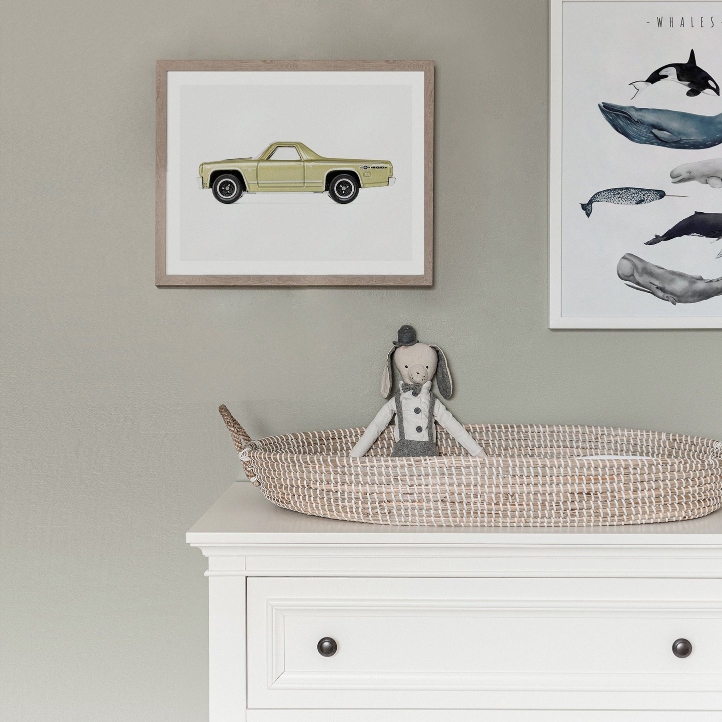 yellow pickup truck art print for baby boys' nursery