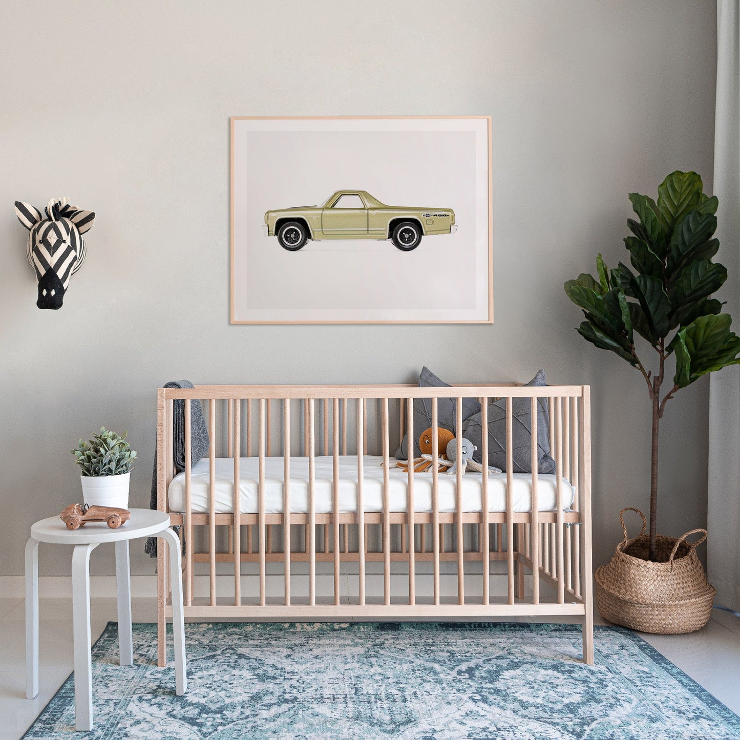 yellow pickup truck art print for baby boys' nursery