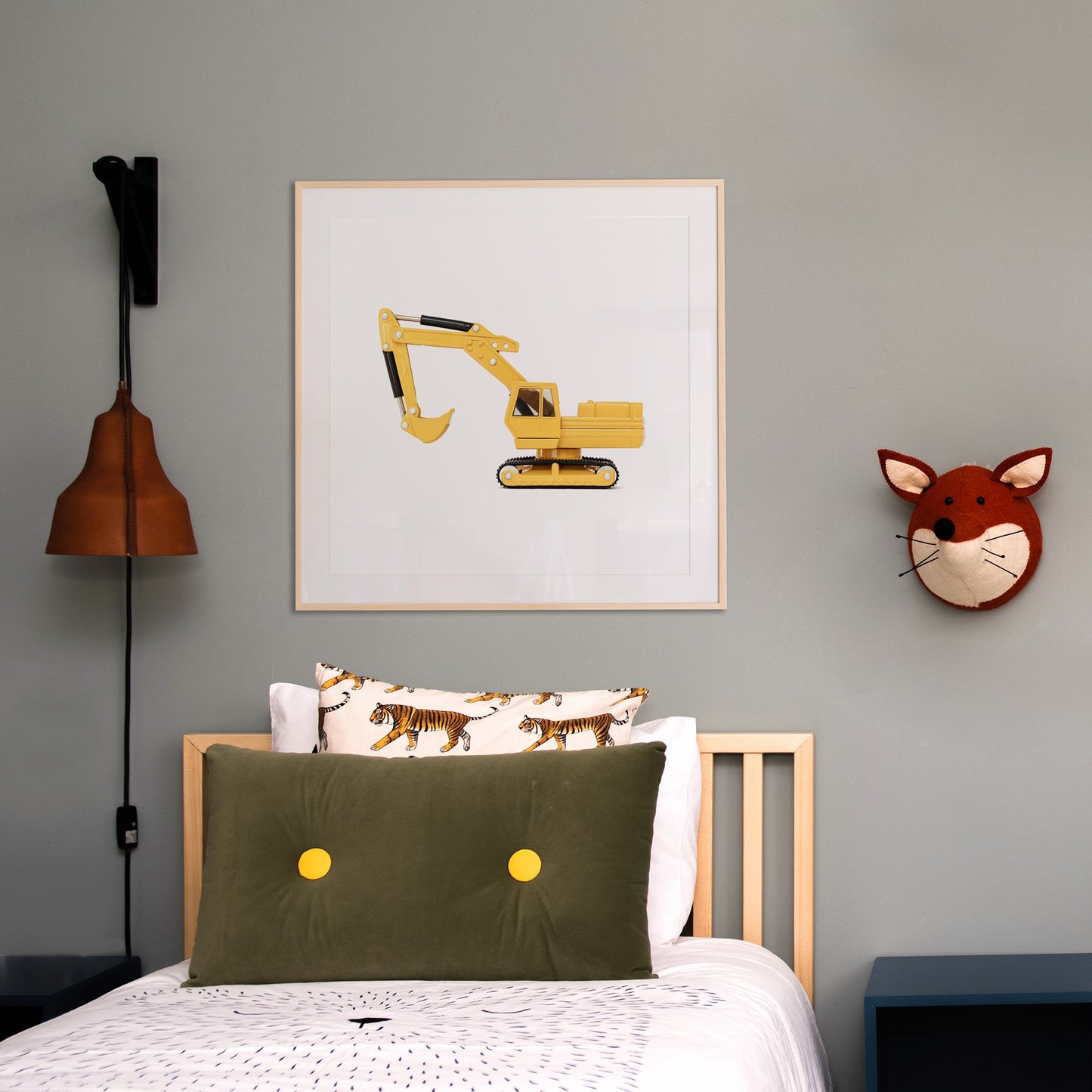Excavator print boys room decor