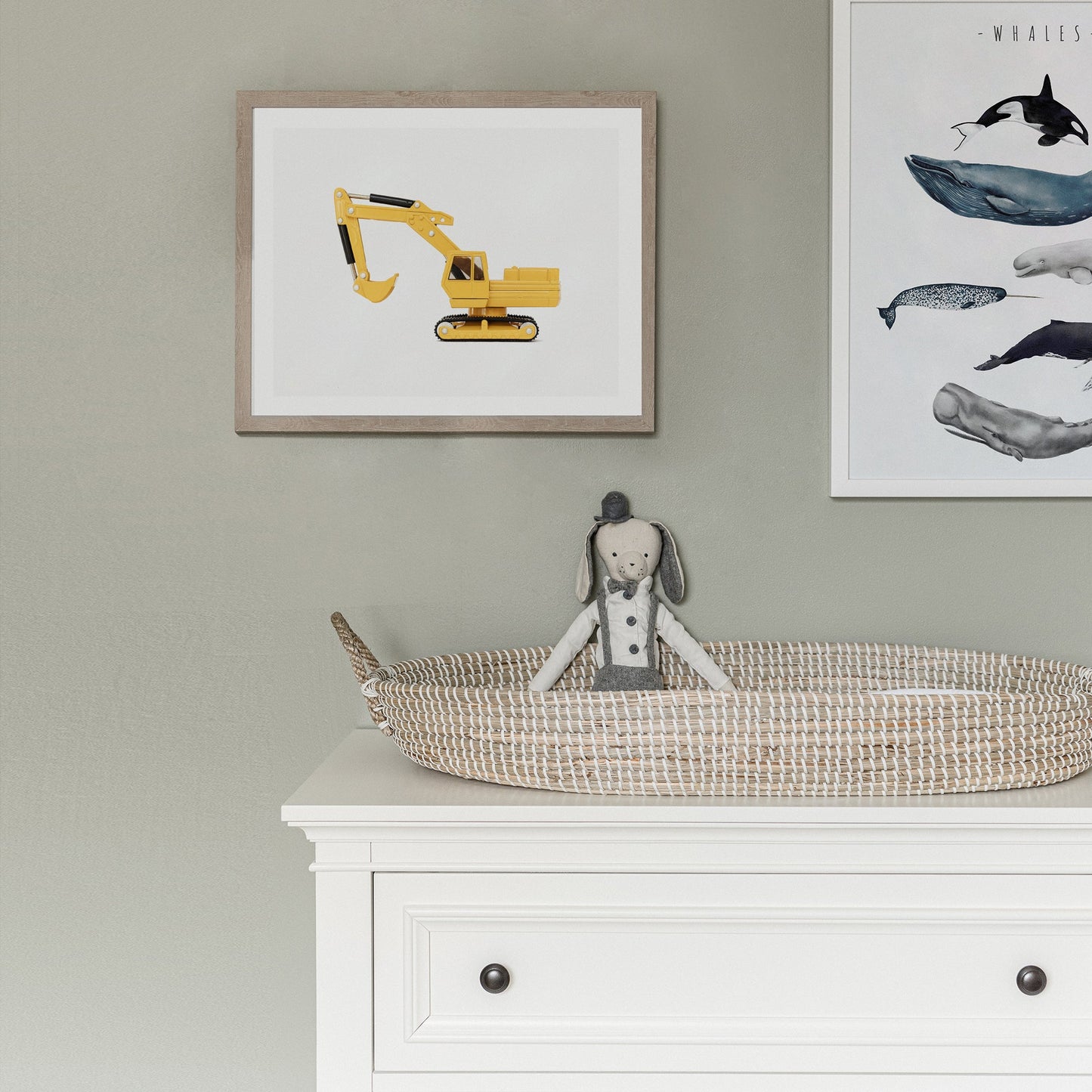 Excavator print boys room decor