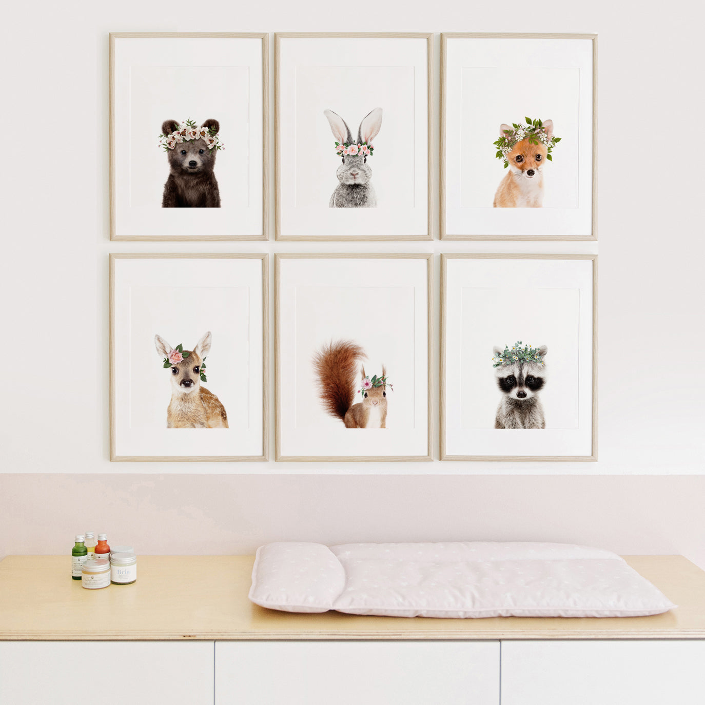 Set of 6 Woodland Animals with Flower Crowns