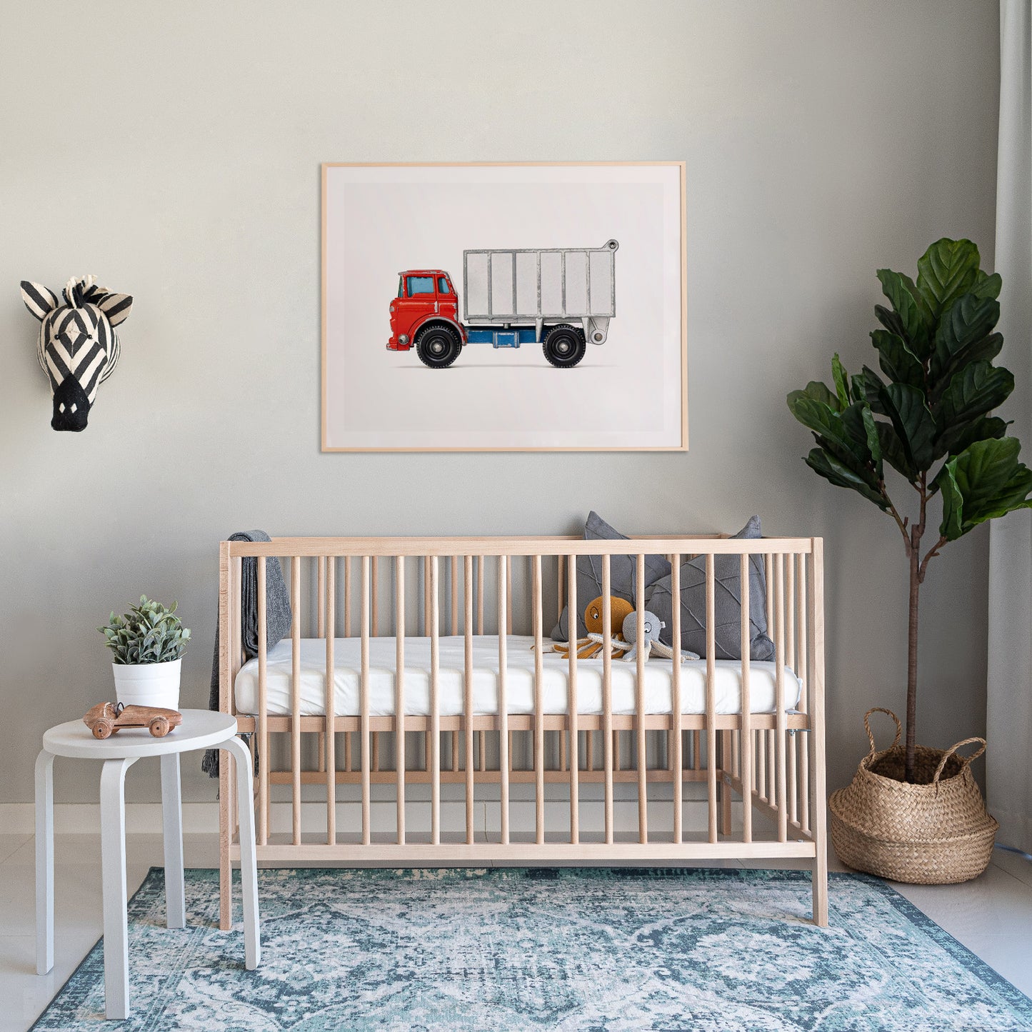 blue red truck art print