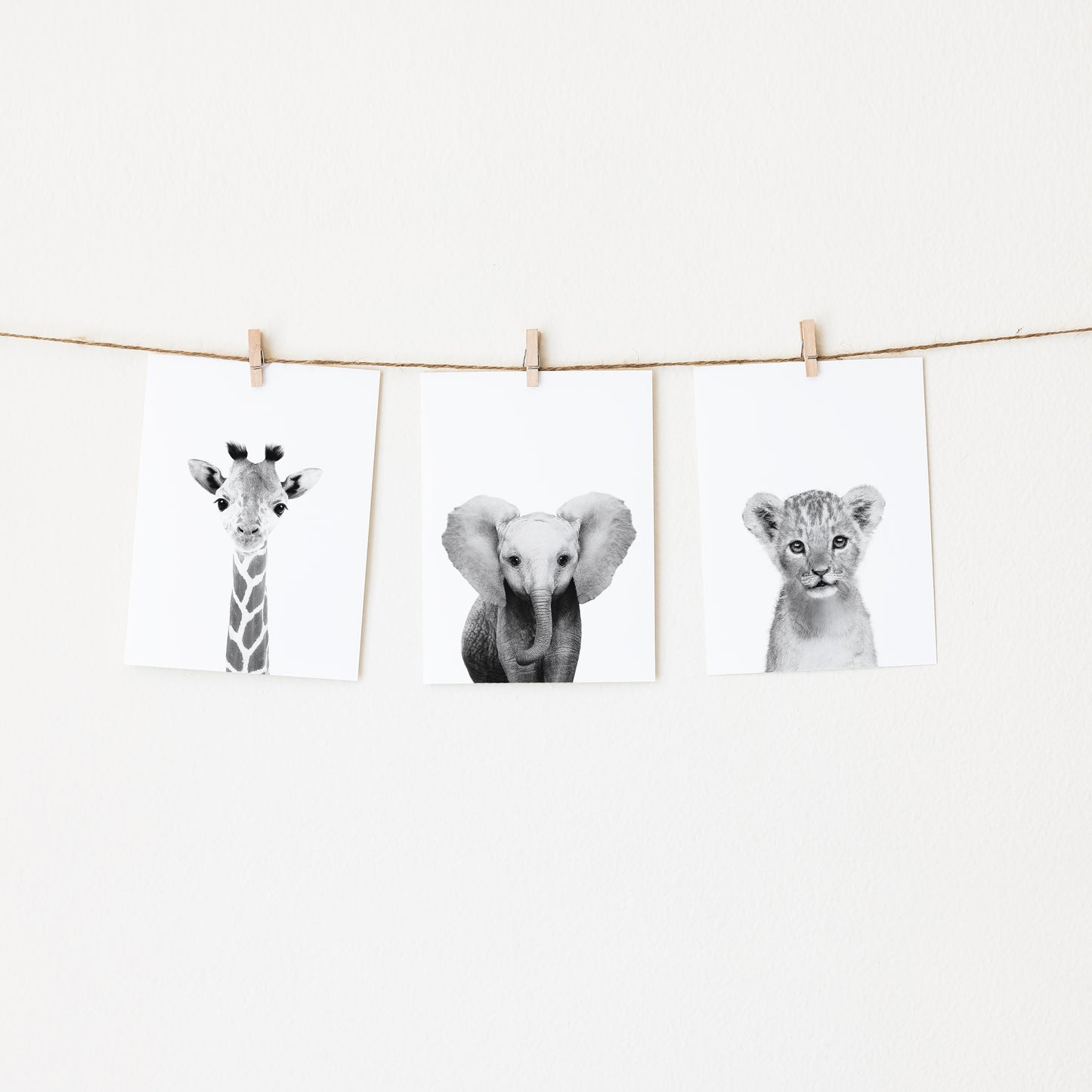 Black and White Safari Animals Set of 3 Nursery Wall Art Prints