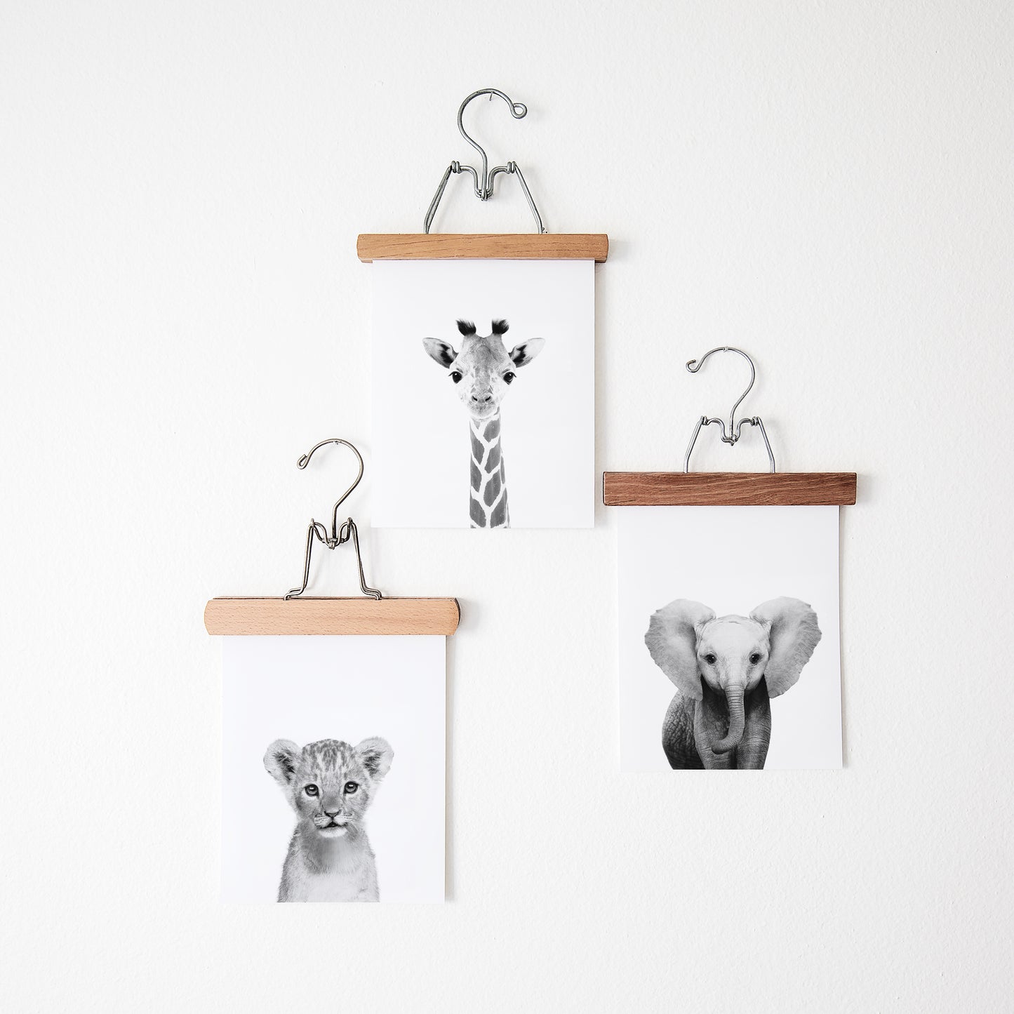 Black and White Safari Animals Set of 3 Nursery Wall Art Prints