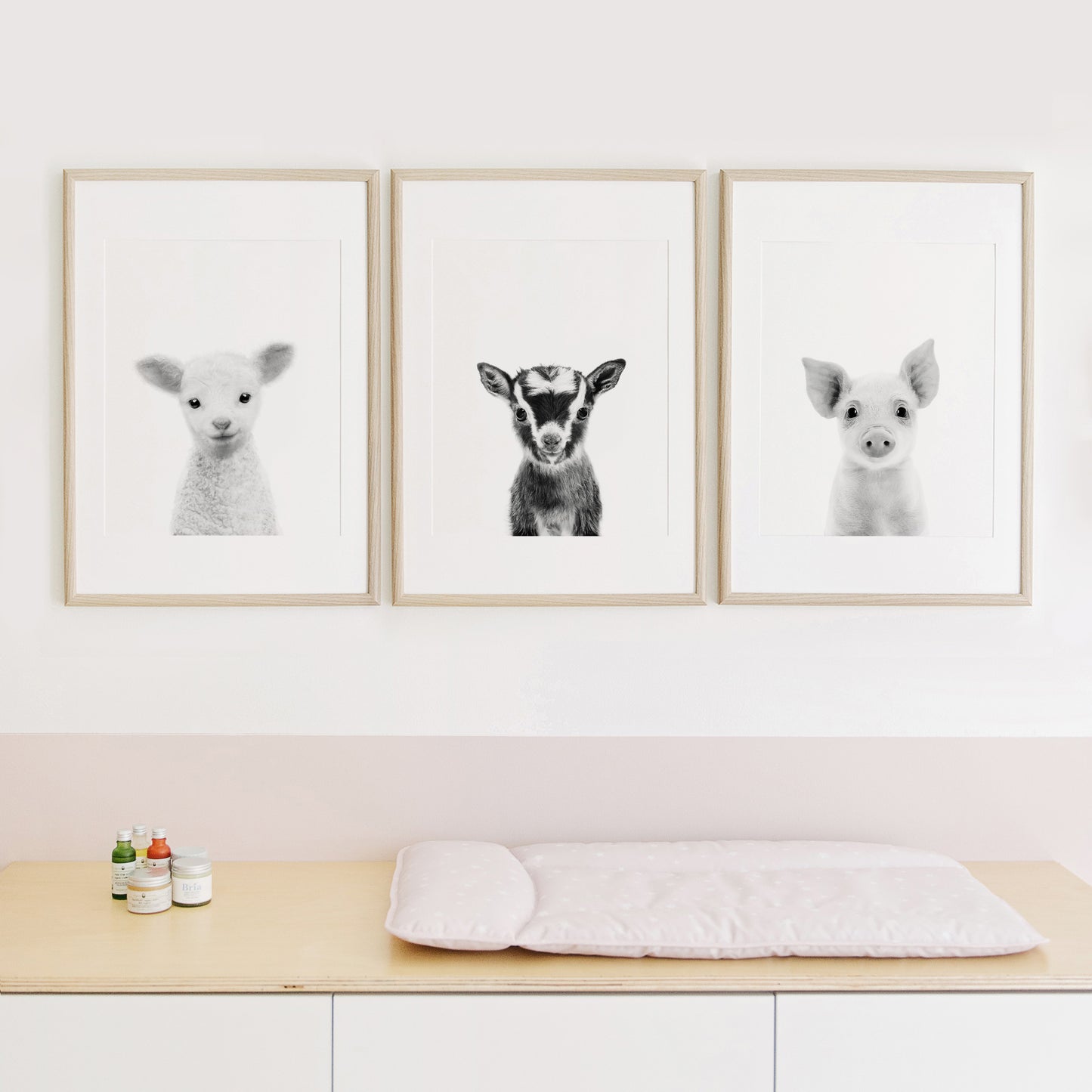 Black and White Farm Animals Set of 3 Nursery Wall Art Prints