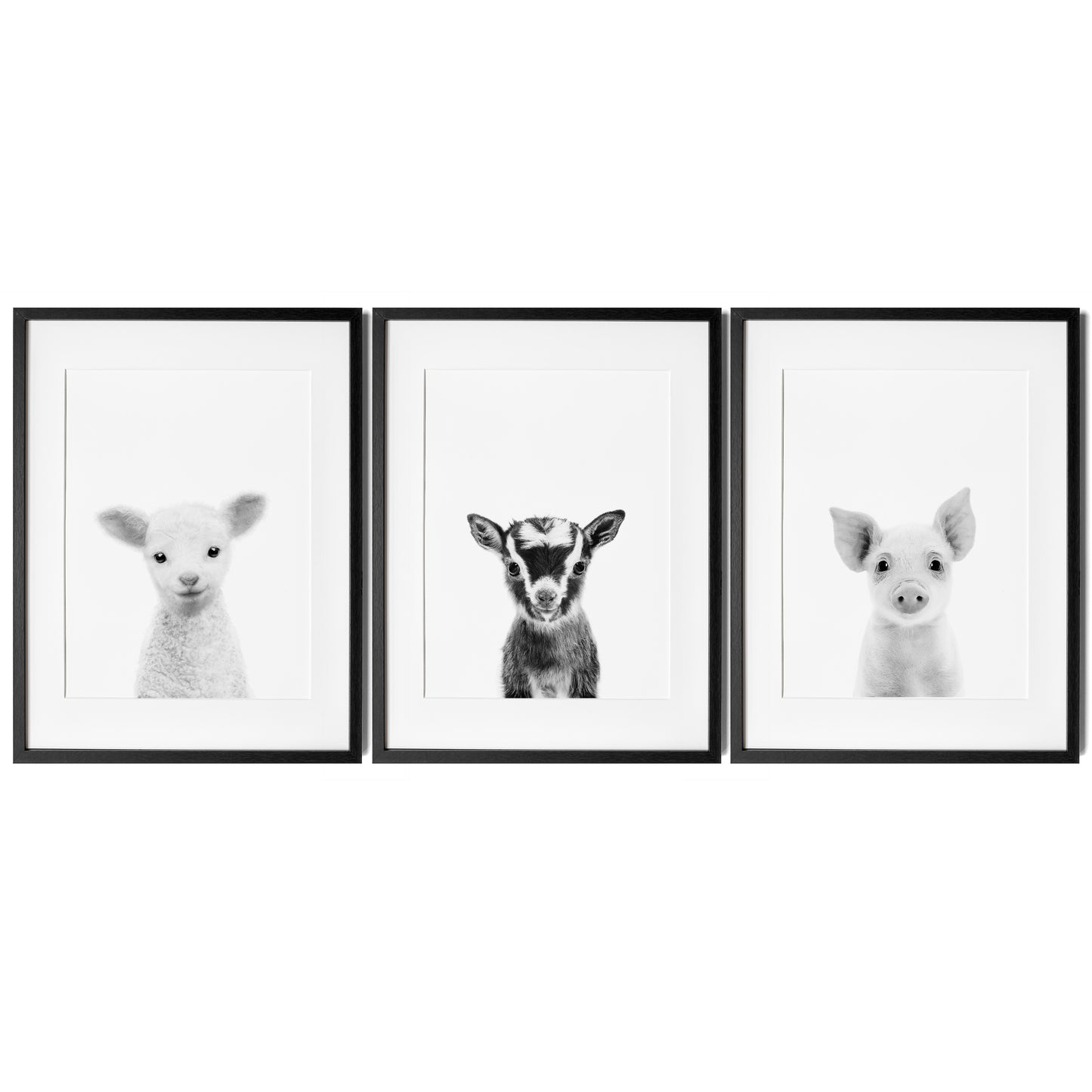 Black and White Farm Animals Set of 3 Nursery Wall Art Prints