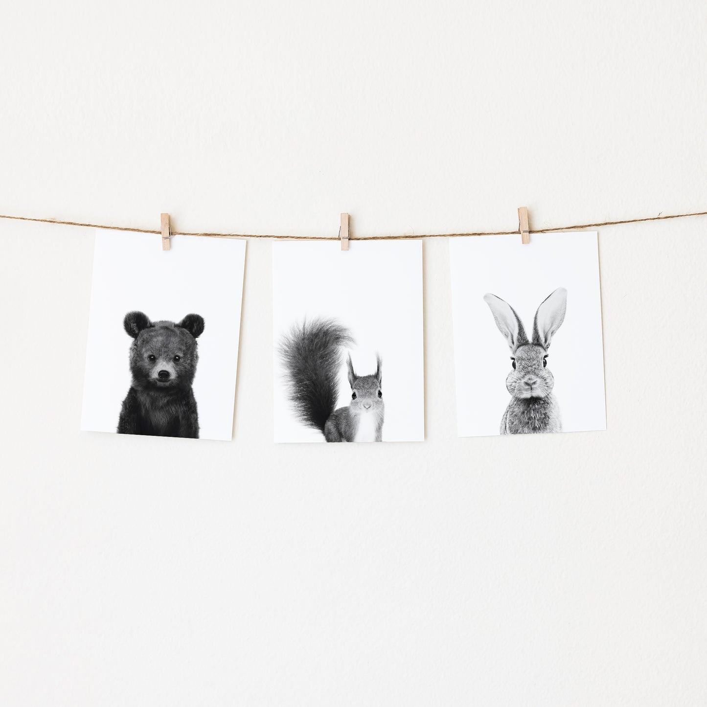 Black and White Woodland Animals Set of 3 Nursery Wall Art Prints
