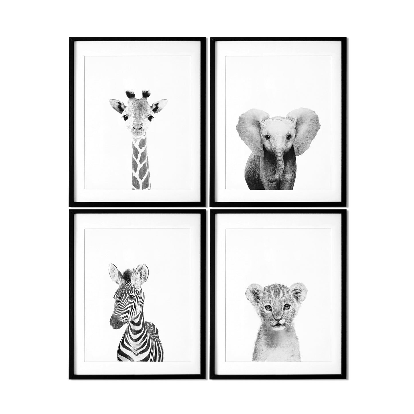 Black and White Safari Animals Set of 3 Nursery Wall Art Prints