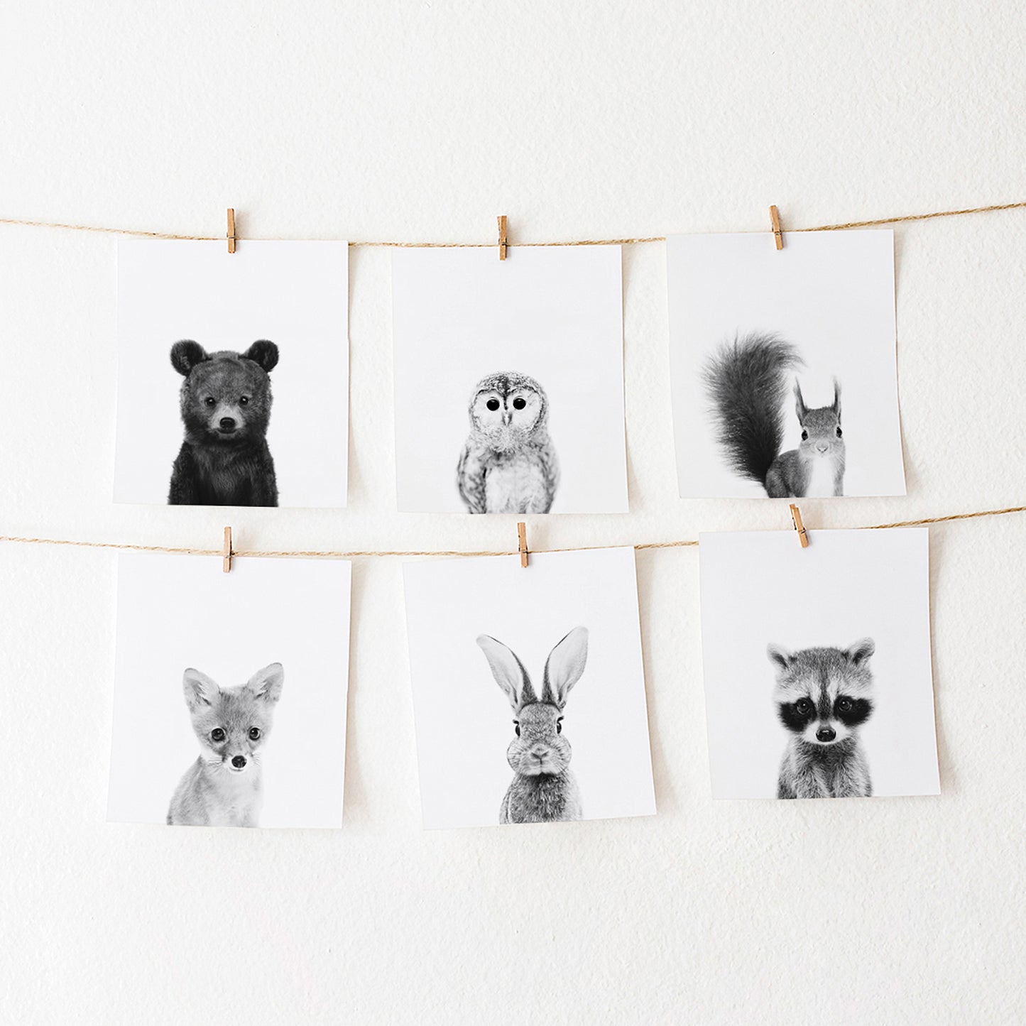 Black and White Woodland Animal Prints Set of 6
