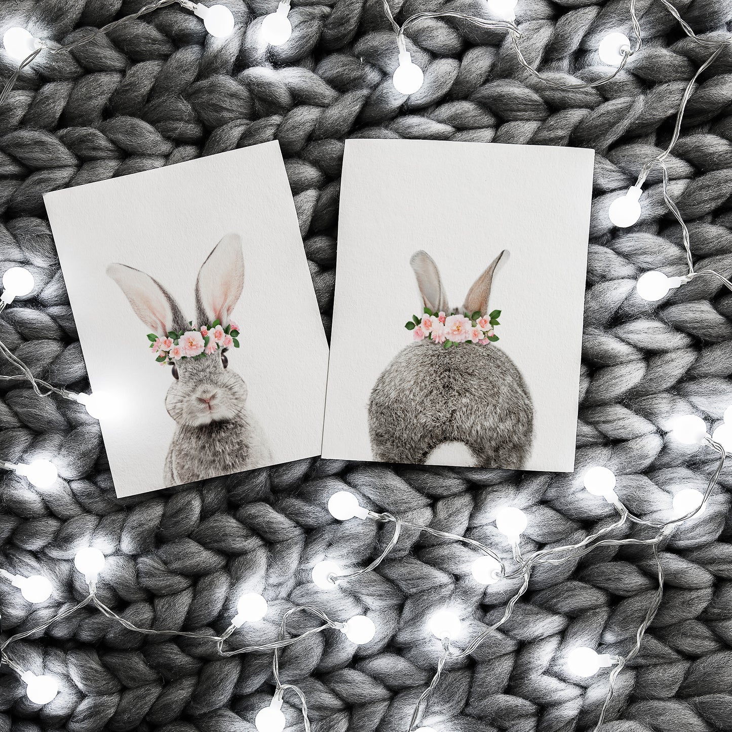 Bunny Portrait and Bunny Tail with Flower Crown  nursery wall art prints