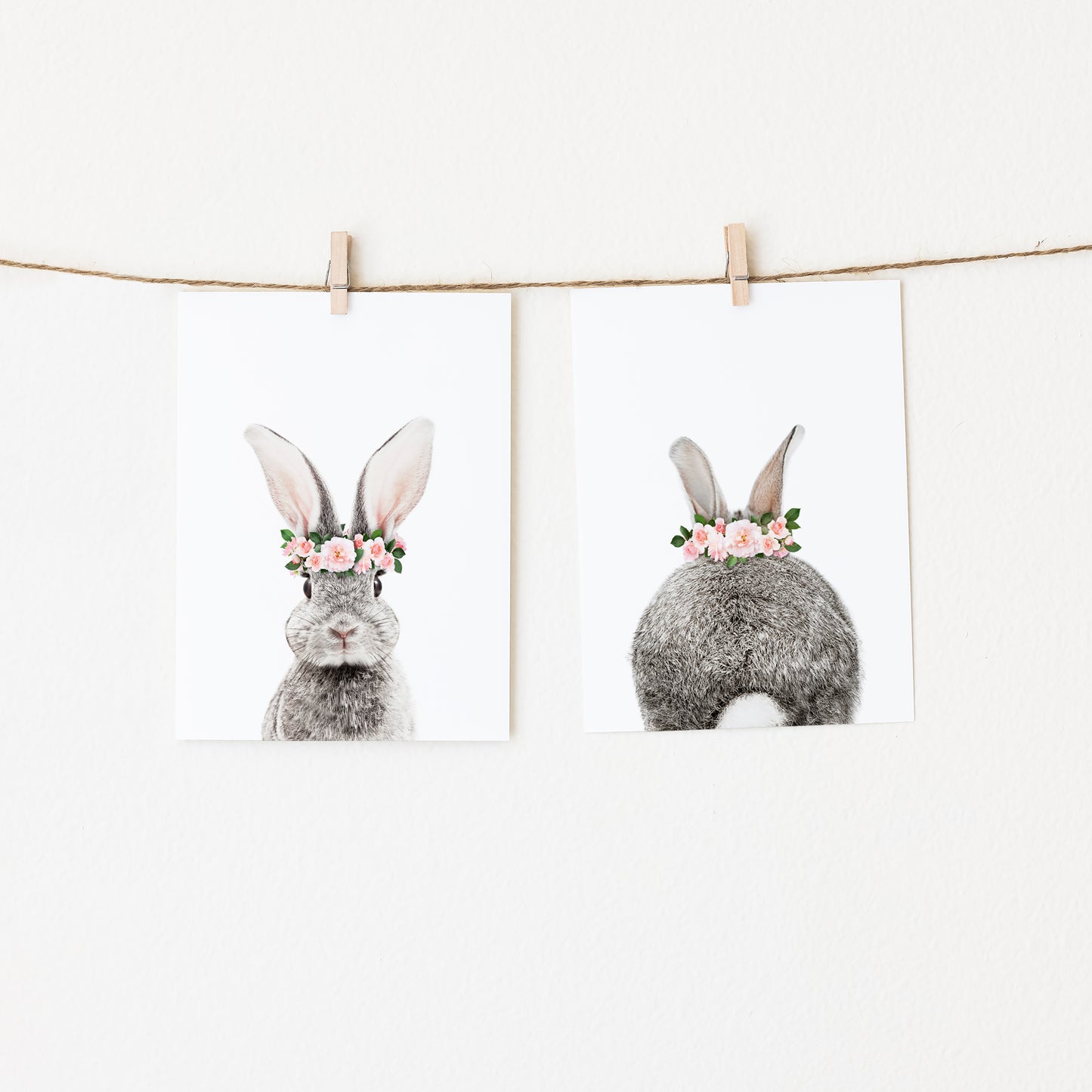 Bunny Portrait and Bunny Tail with Flower Crown  nursery wall art prints