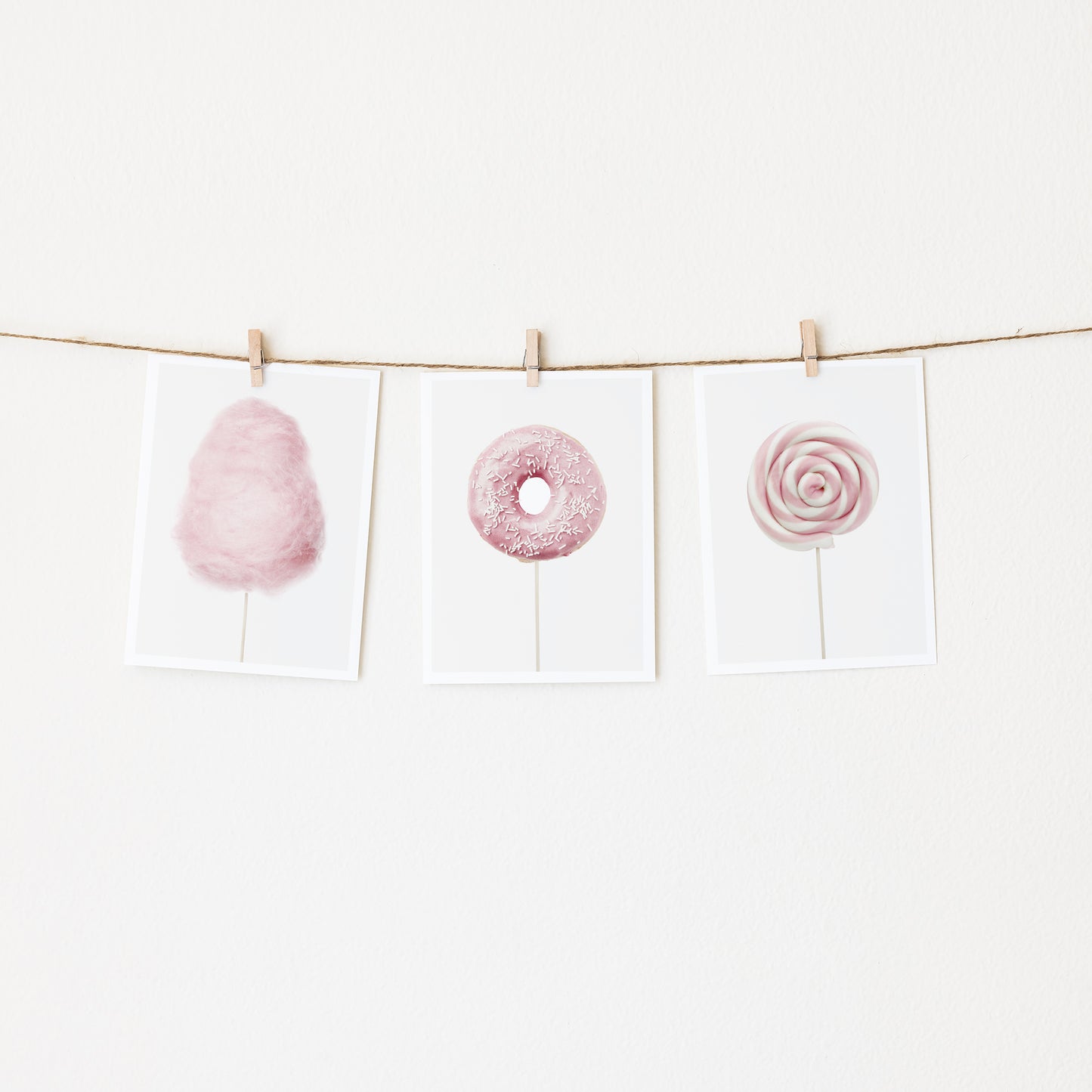 Pink Candy Art Prints Set of 3 cotton candy, lollipop , donut nursery wall art