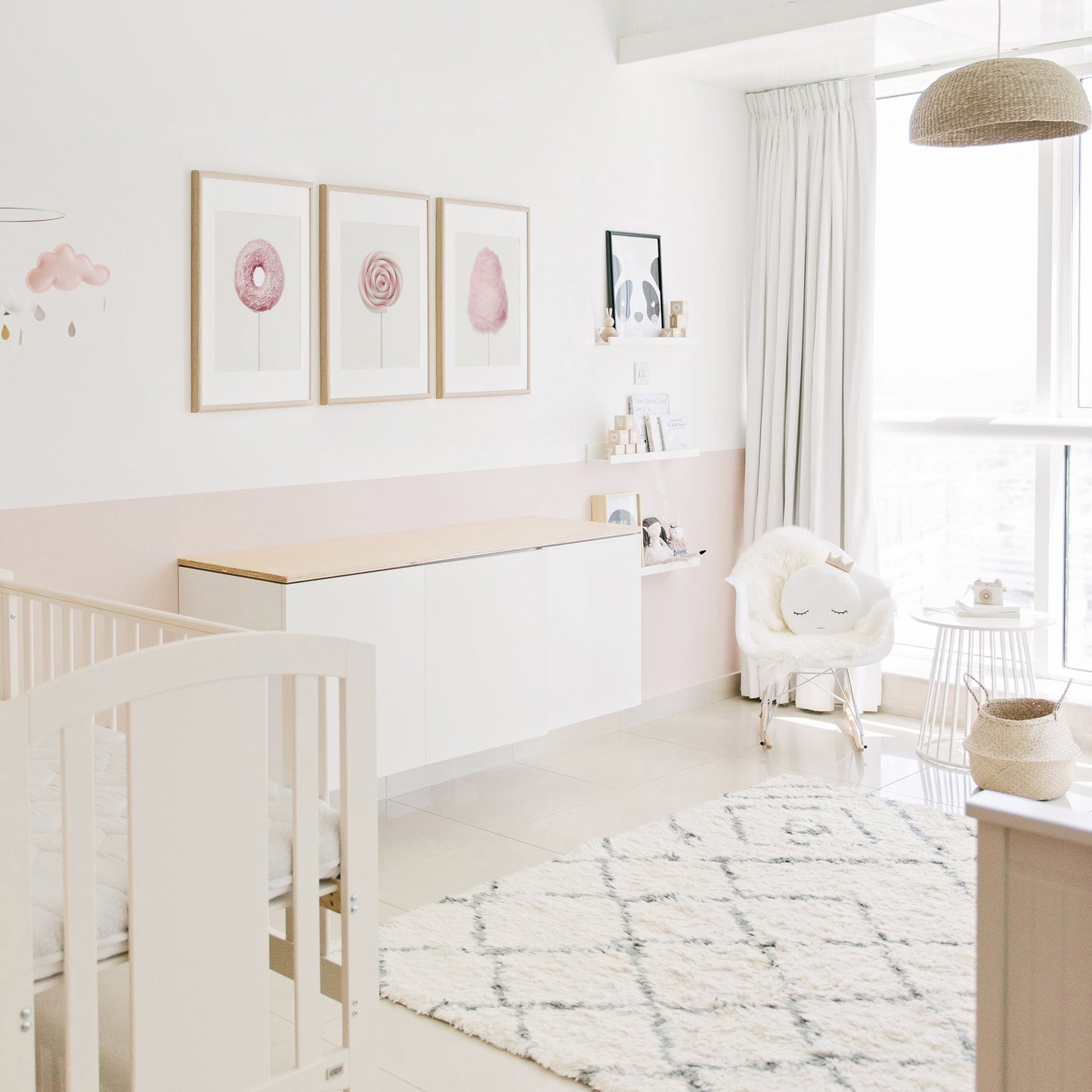 Pink Candy Art Prints Set of 3 cotton candy, lollipop , donut nursery wall art