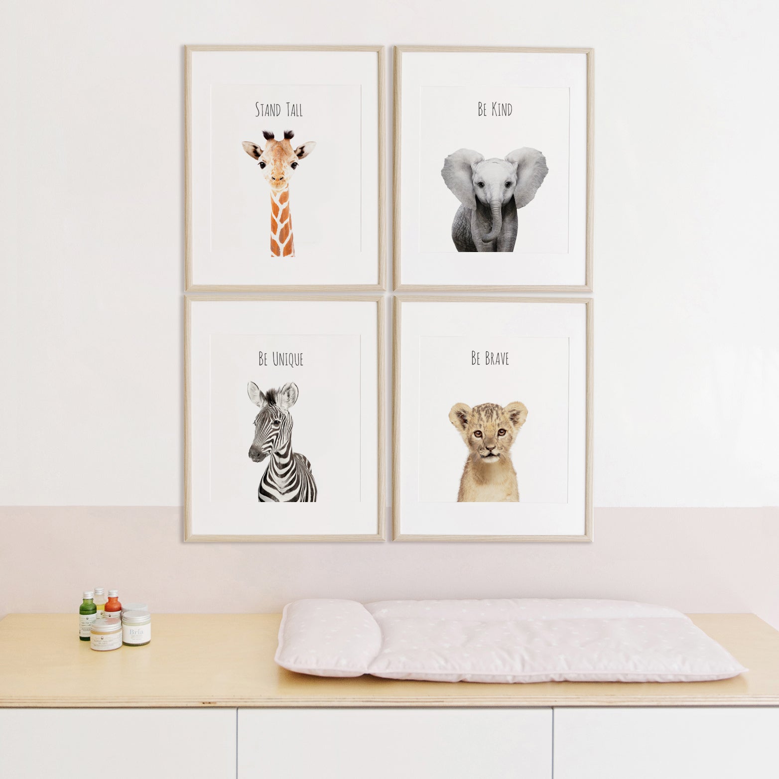 Safari Animal Art Prints with Positive Affirmations - Set of 4